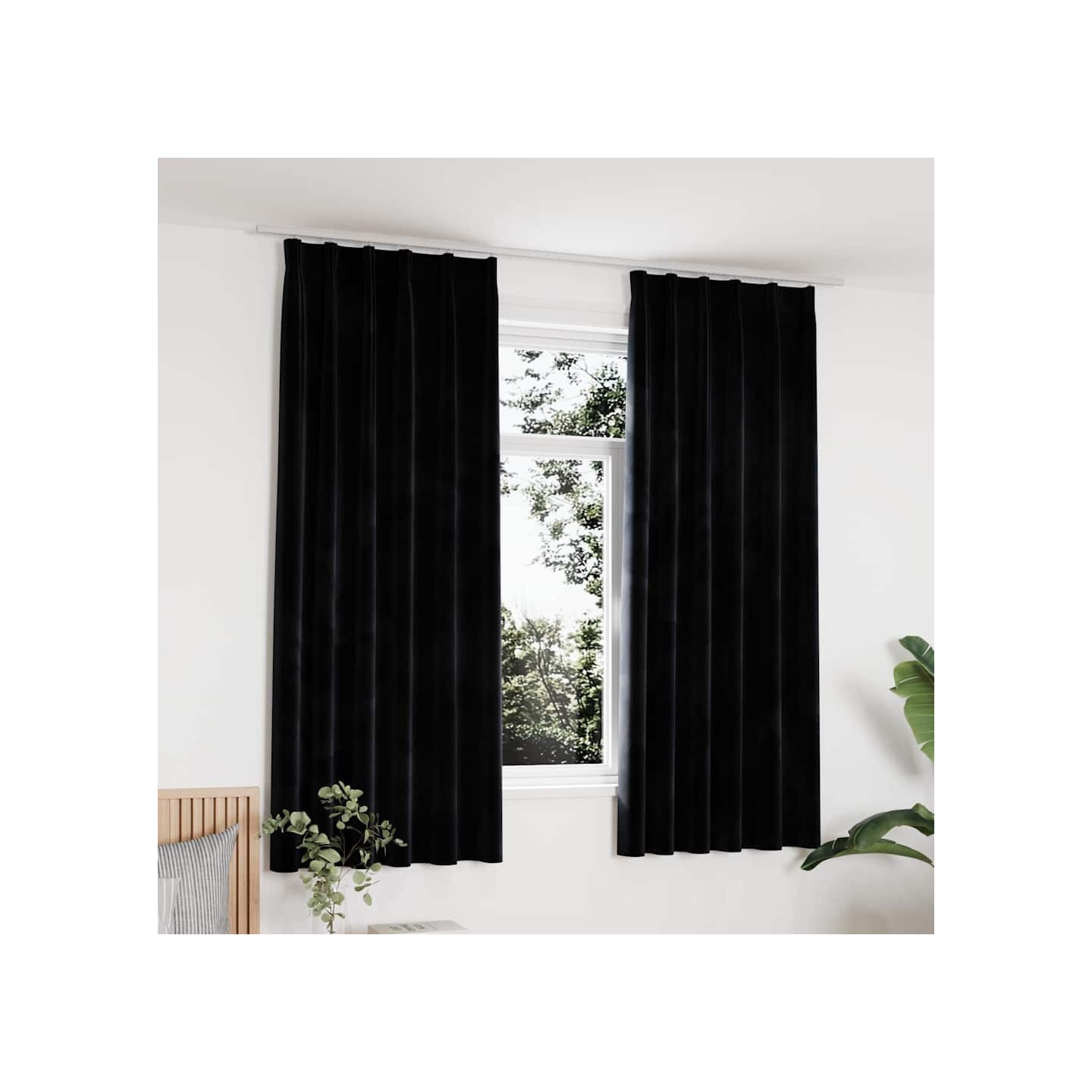 Rideaux occultants avec crochets 2 pcs Velours Noir 140x175 cm