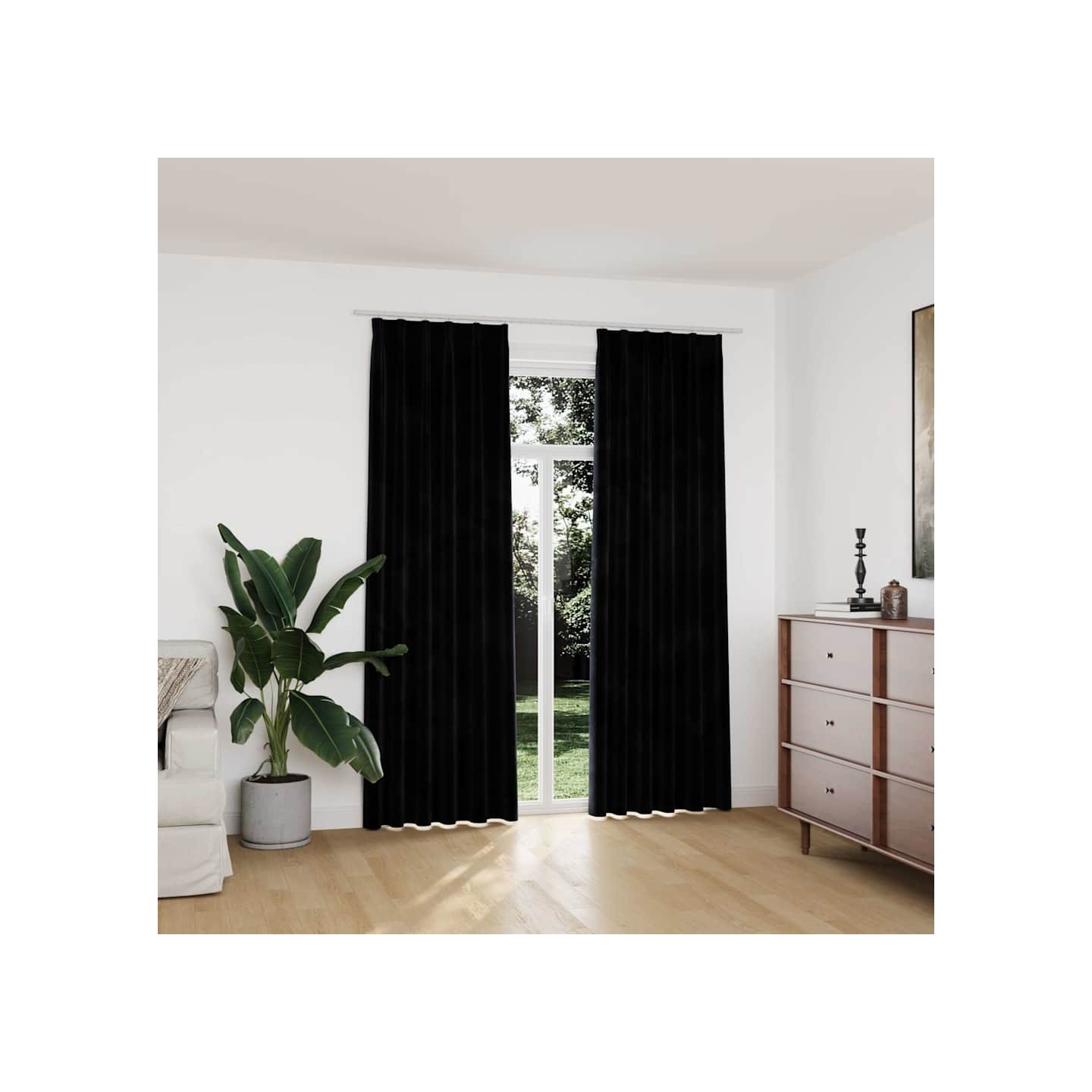 Rideaux occultants avec crochets 2 pcs Velours Noir 140x225 cm