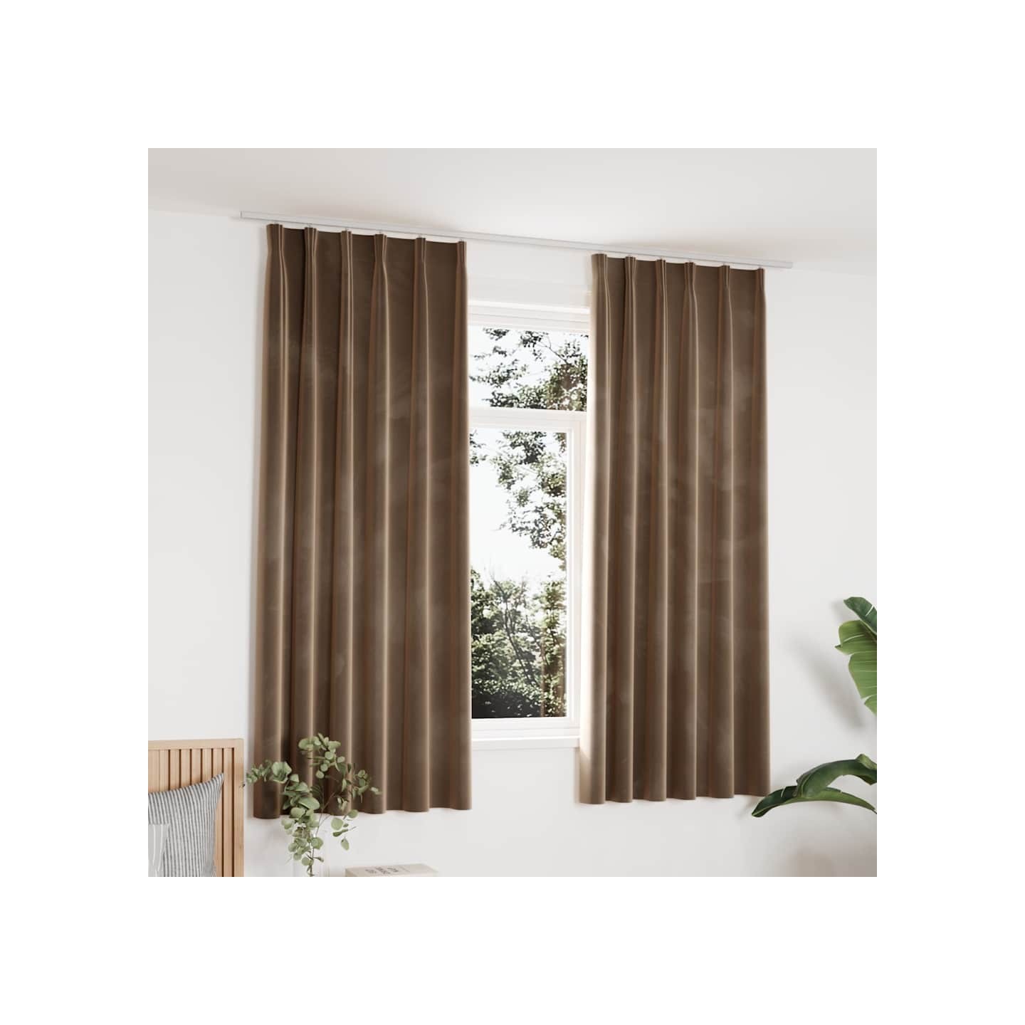 Rideaux occultants avec crochets 2 pcs Velours Beige 140x175 cm