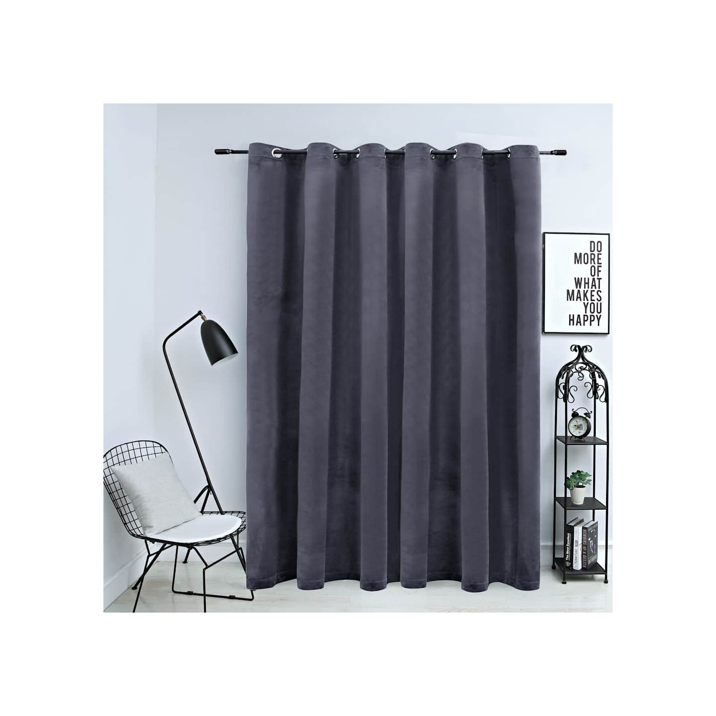 Rideau occultant et anneaux métal Velours Anthracite 290x245 cm