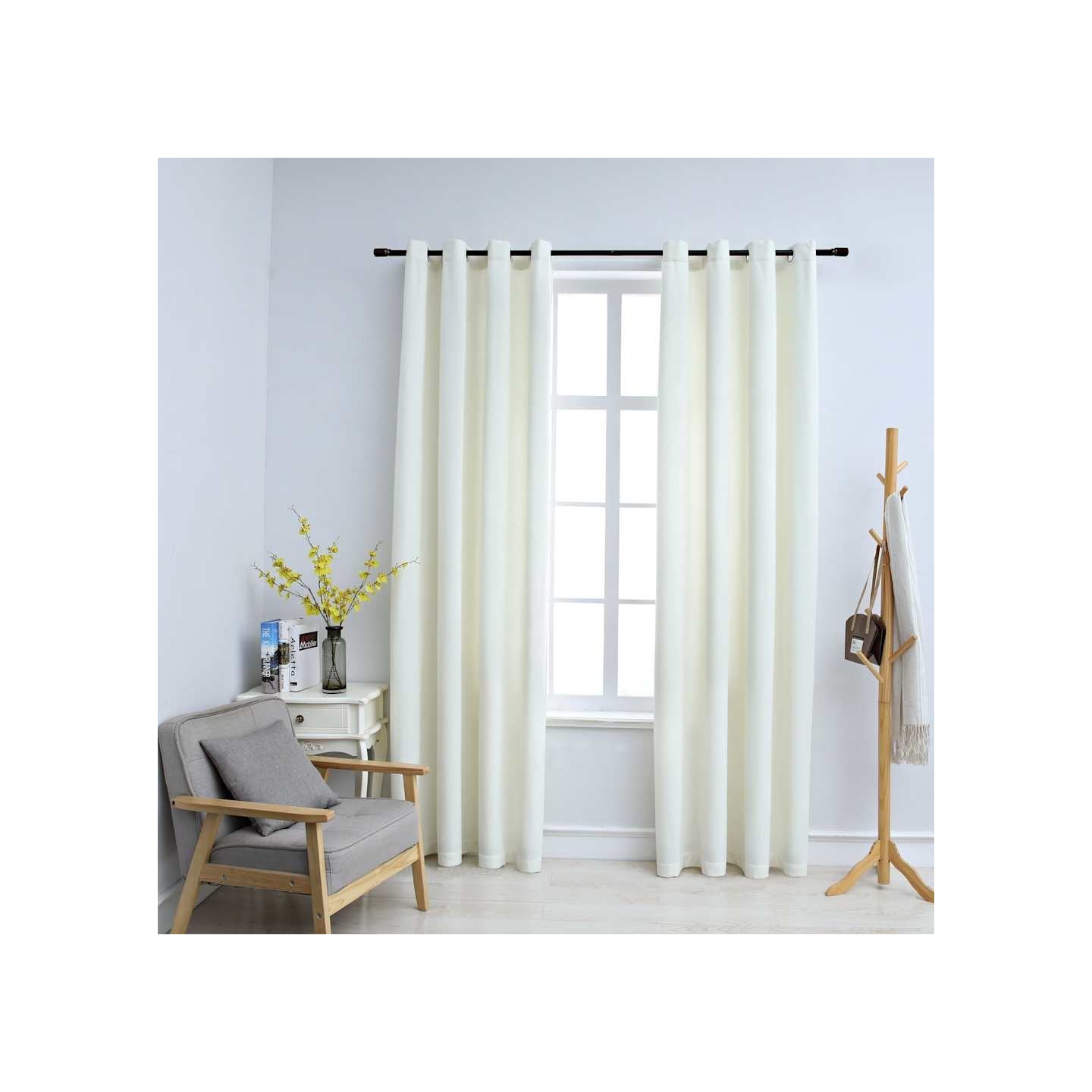 Rideaux occultants avec anneaux 2 pcs Velours Crème 140x225 cm