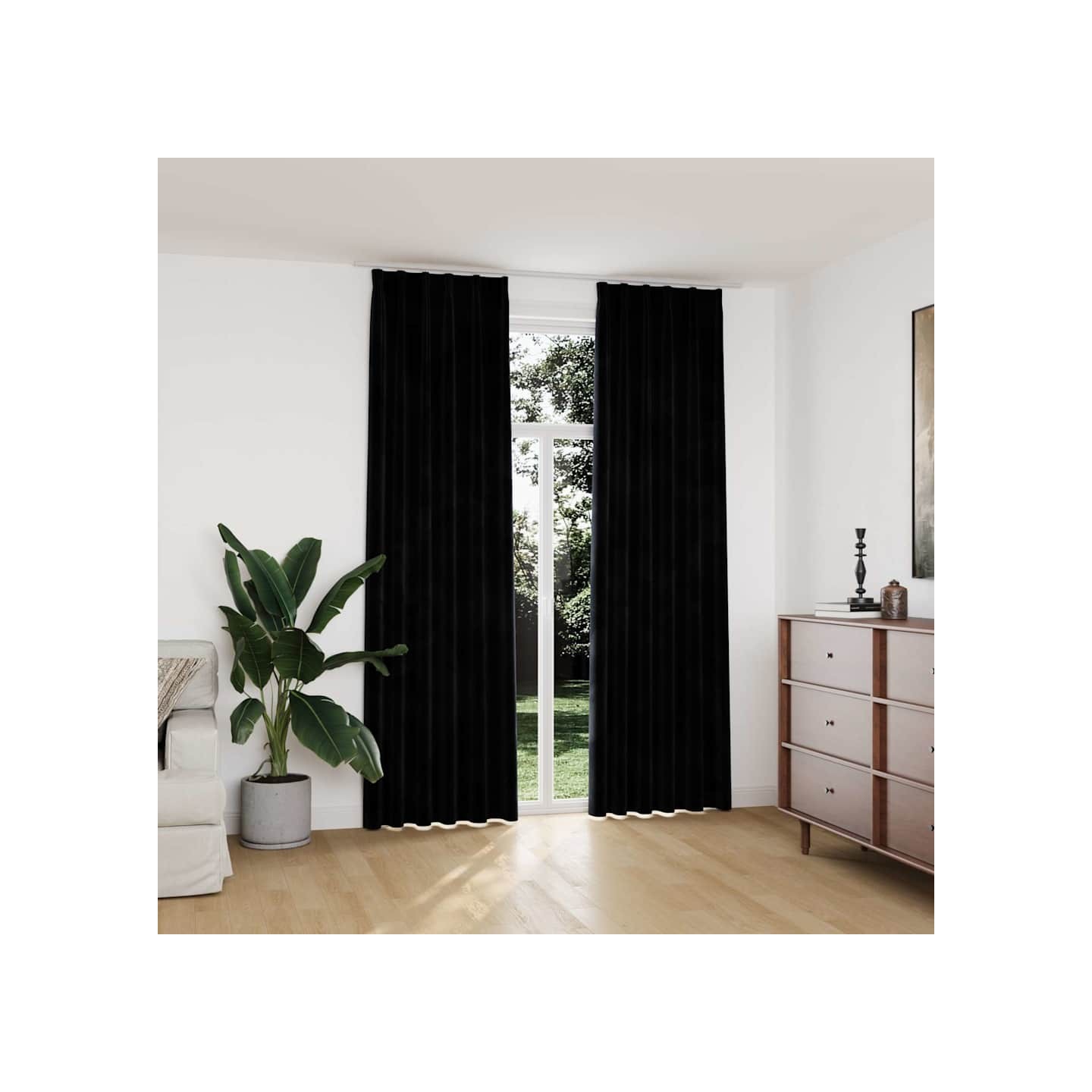 Rideaux occultants avec crochets 2 pcs Velours Noir 140x245 cm