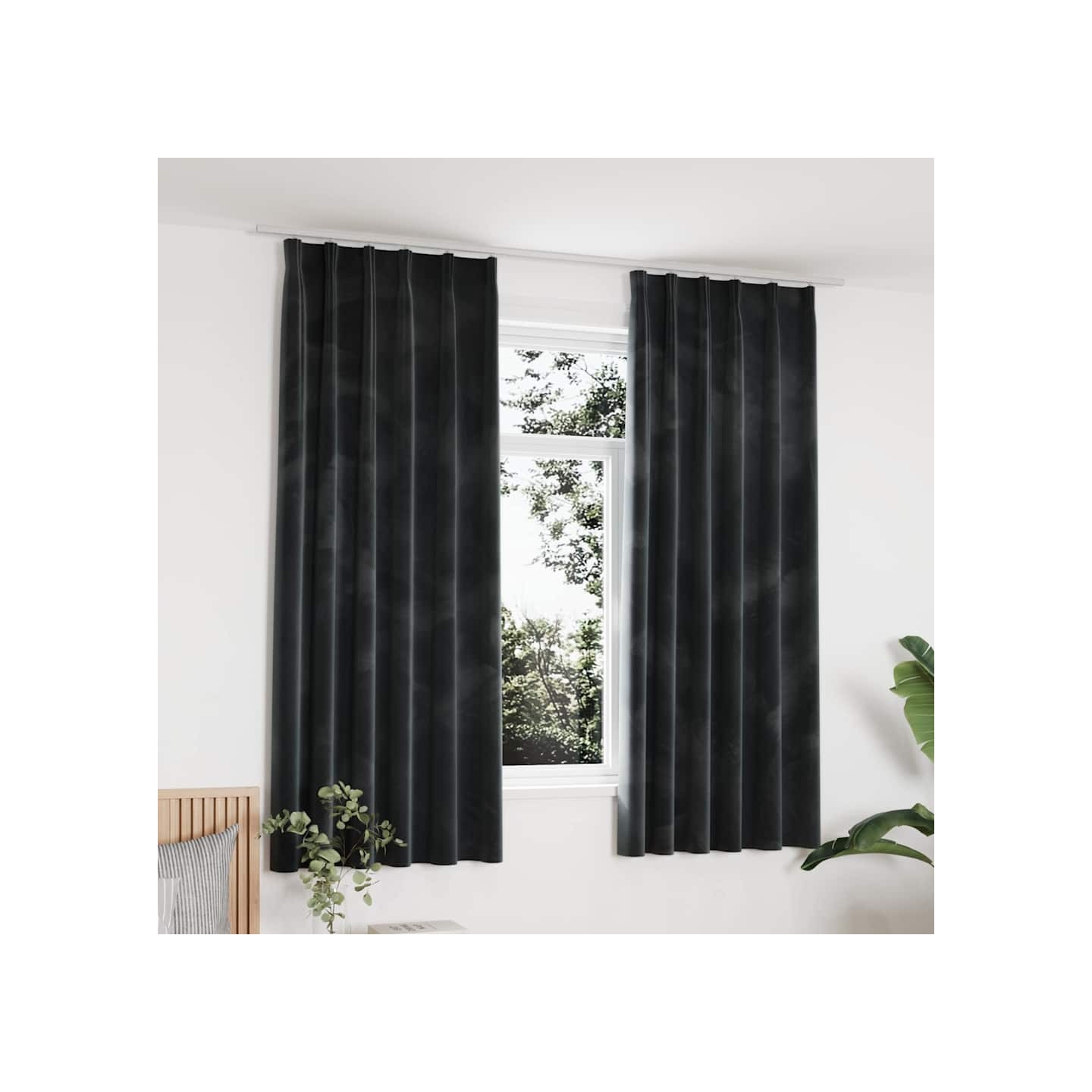 Rideaux occultants et crochet 2pcs Velours Anthracite 140x175cm