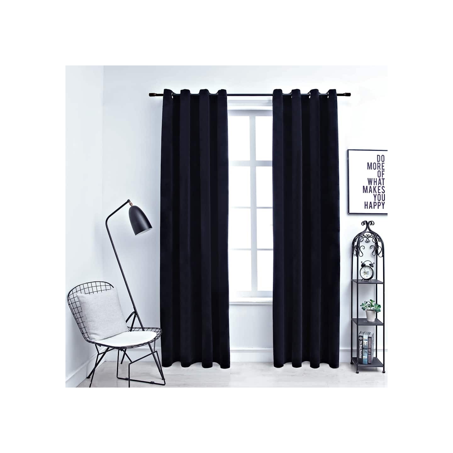 Rideaux occultants avec anneaux 2 pcs Velours Noir 140x225 cm
