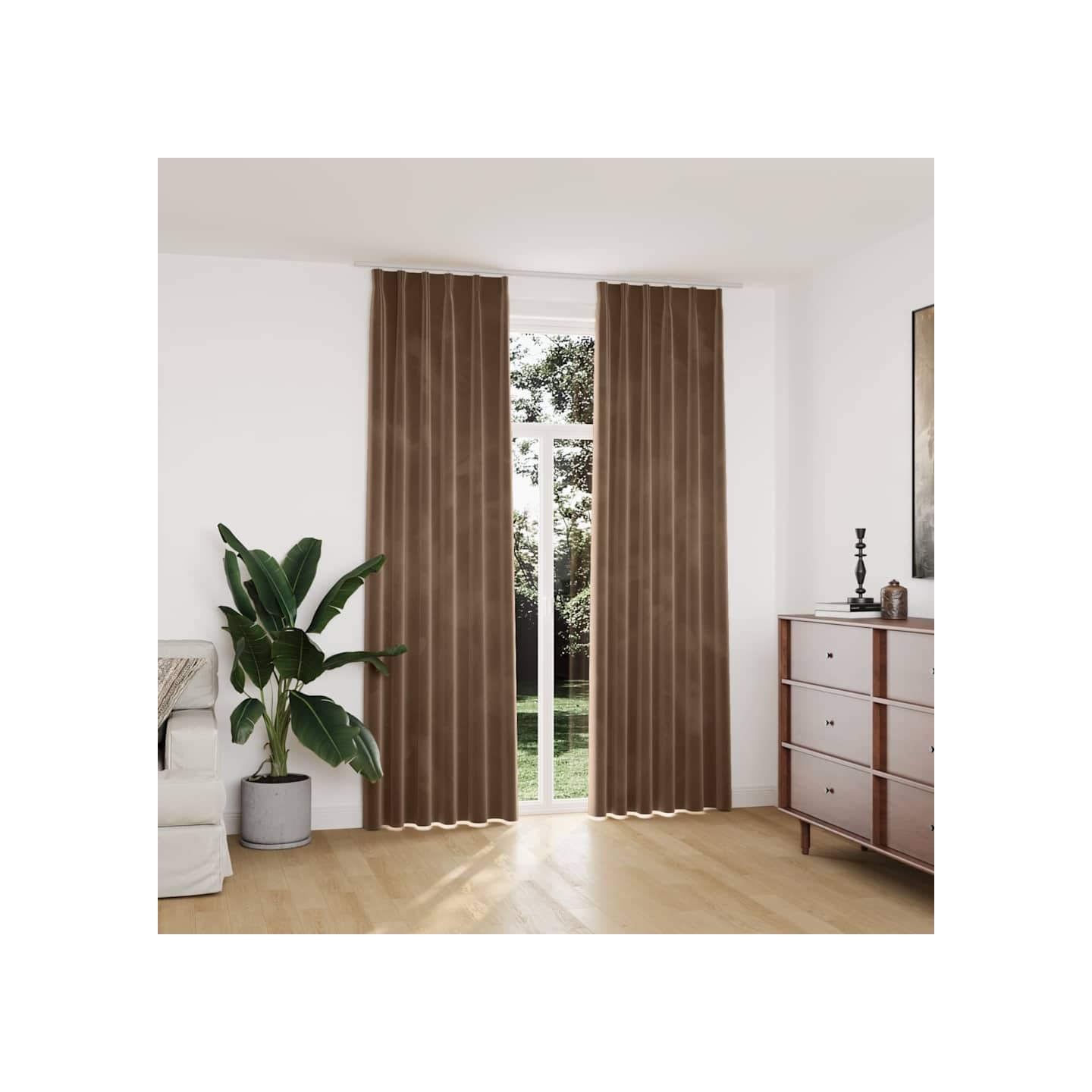 Rideaux occultants avec crochets 2 pcs Velours Beige 140x245 cm