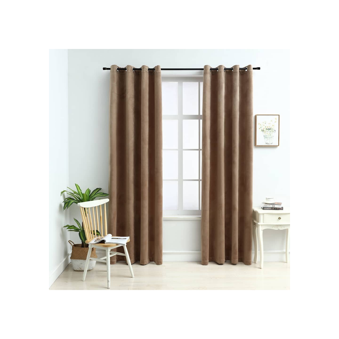 Rideaux occultants avec anneaux 2 pcs Velours Beige 140x245 cm