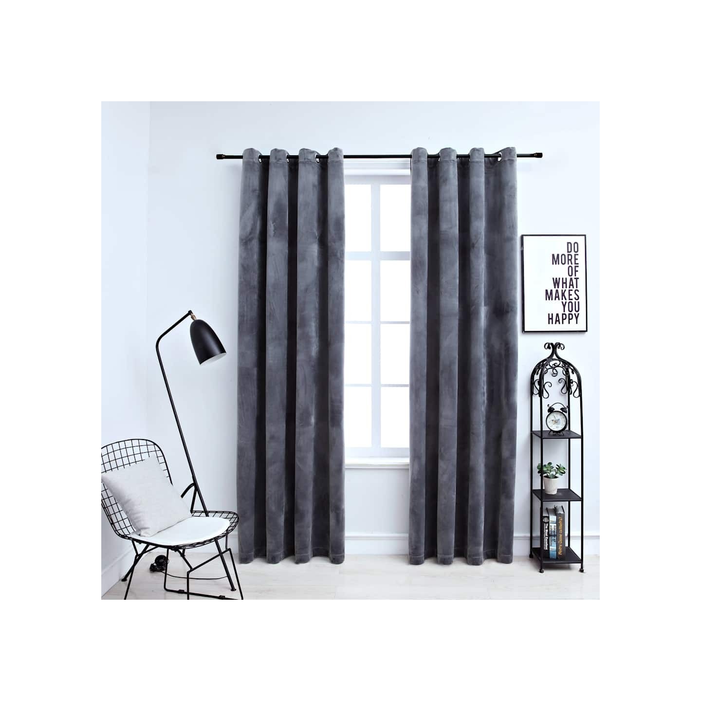 Rideaux occultants et anneaux 2pcs Velours Anthracite 140x225cm