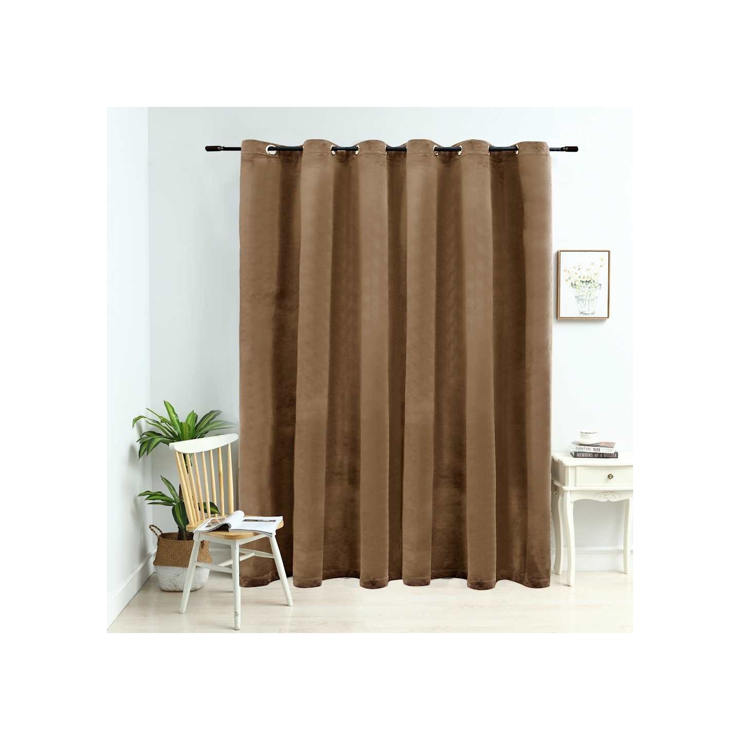 Rideau occultant avec anneaux en métal Velours Beige 290x245 cm
