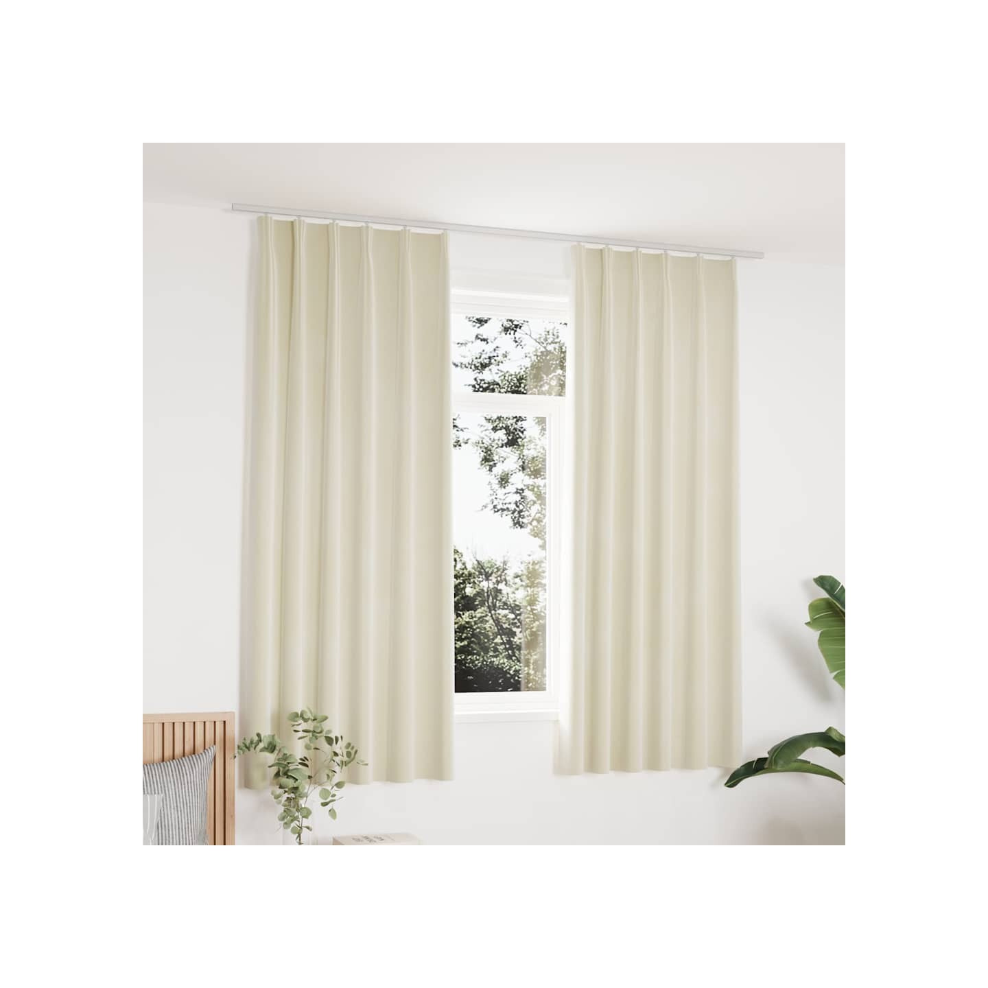 Rideaux occultants avec crochets 2 pcs Velours Crème 140x175 cm