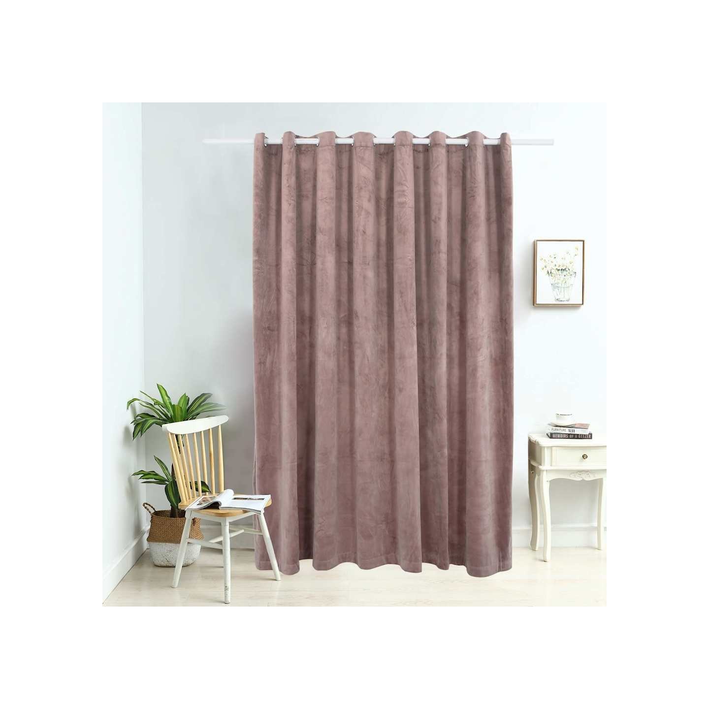Rideau occultant avec anneaux en métal Velours Rose 290x245 cm