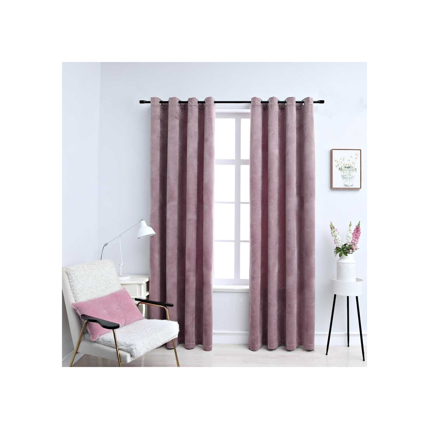 Rideaux occultants avec anneaux 2 pcs Velours Rose 140x175 cm