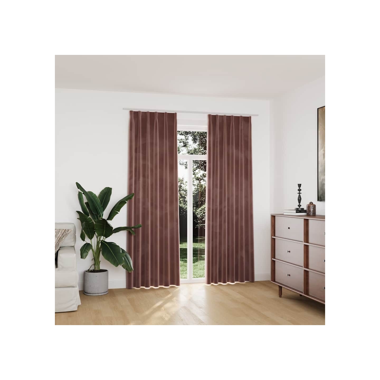 Rideau occultant et crochet 2pcs Velours Rose antique 140x225cm