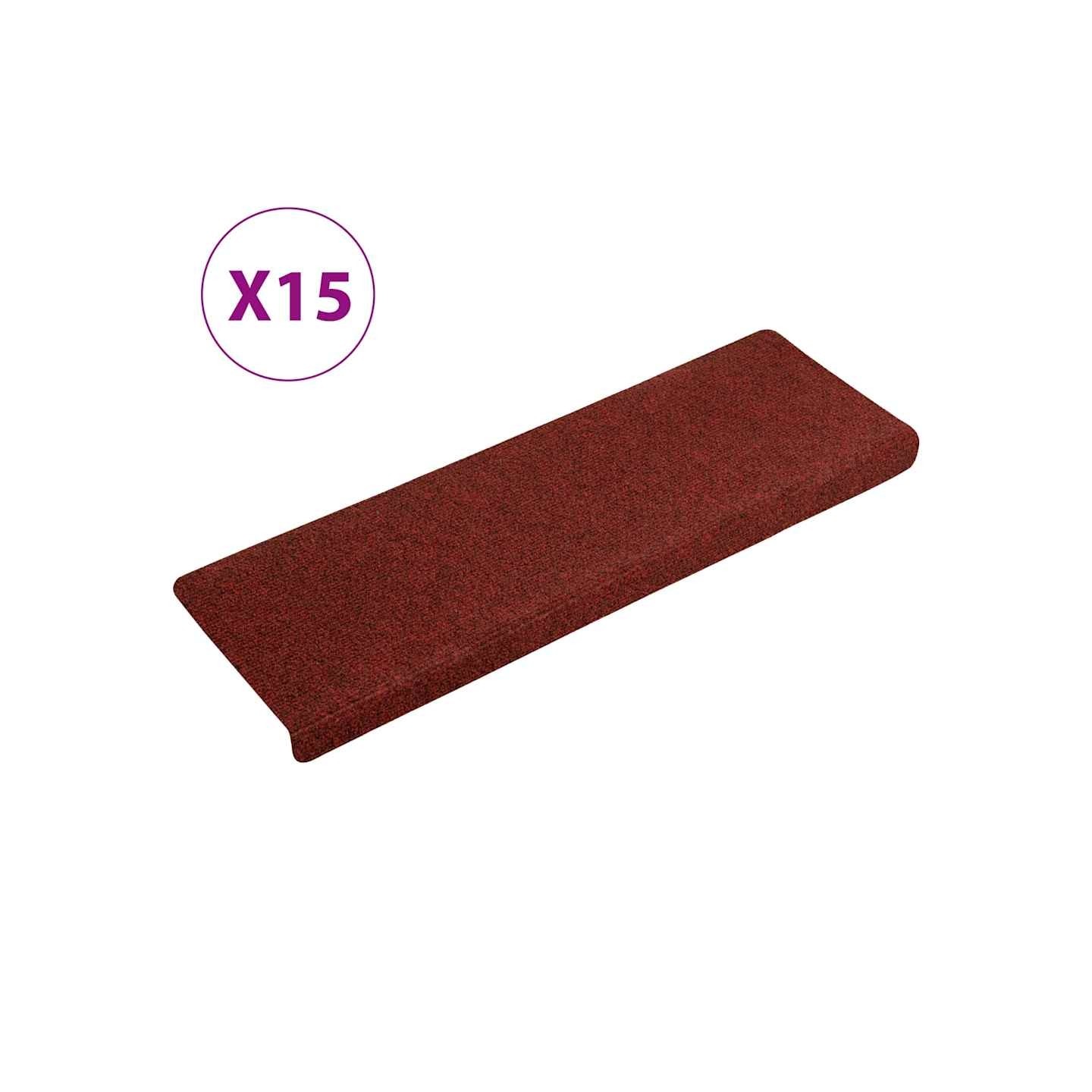 Tapis d'escalier autocollants 15 pièces 65 x 21 x 4 cm Bordure rectangulaire rouge bordeaux