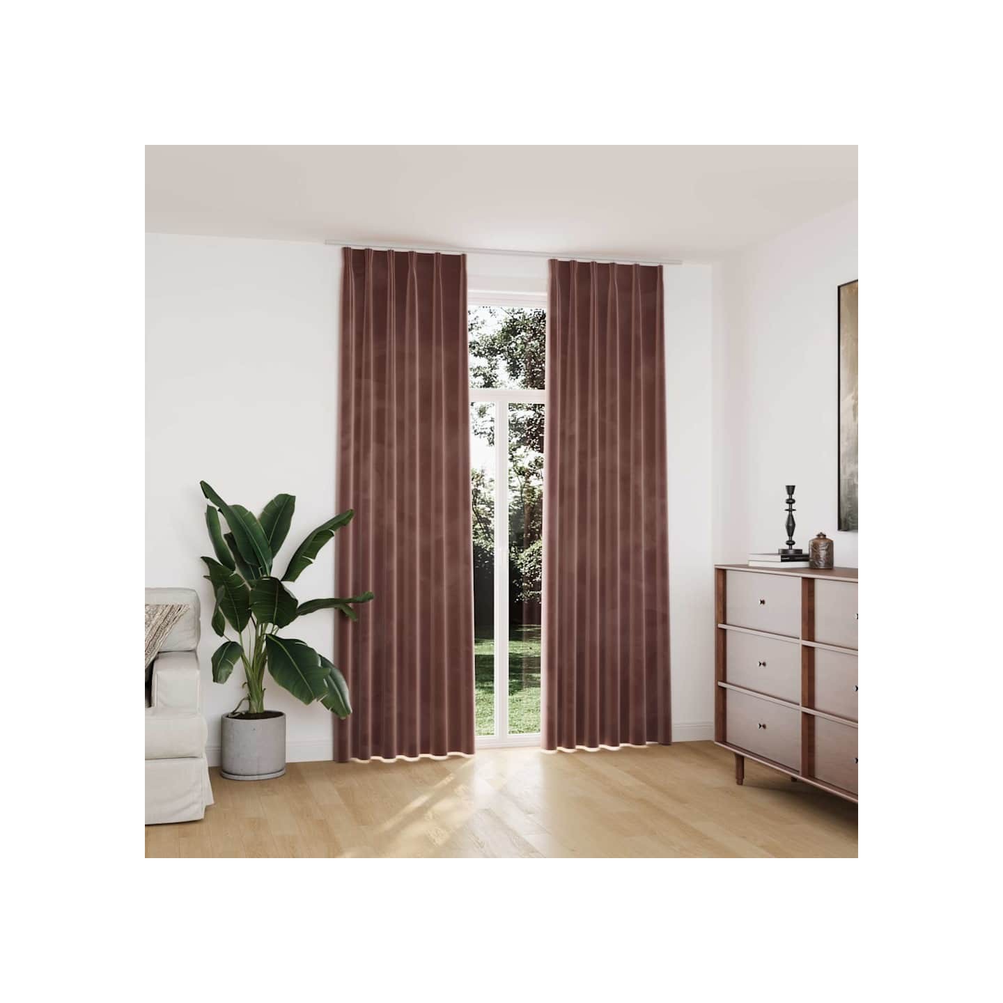 Rideau occultant et crochet 2pcs Velours Rose antique 140x245cm