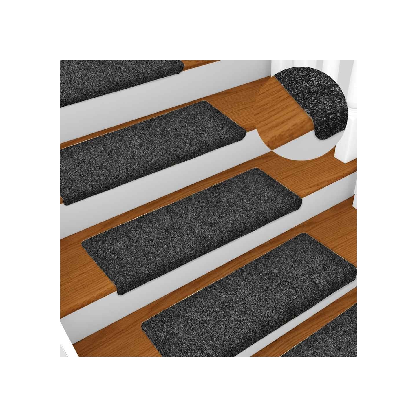 Tapis d'escalier autocollants 15 pièces 65 x 21 x 4 cm Gris Foncé Bord rectangulaire