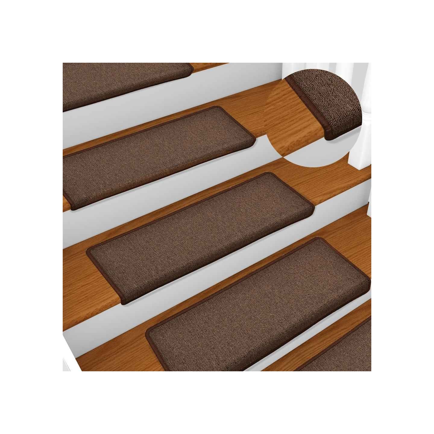 Tapis d'escalier 15 pièces 65 x 21 x 4 cm Marron Bord rectangulaire
