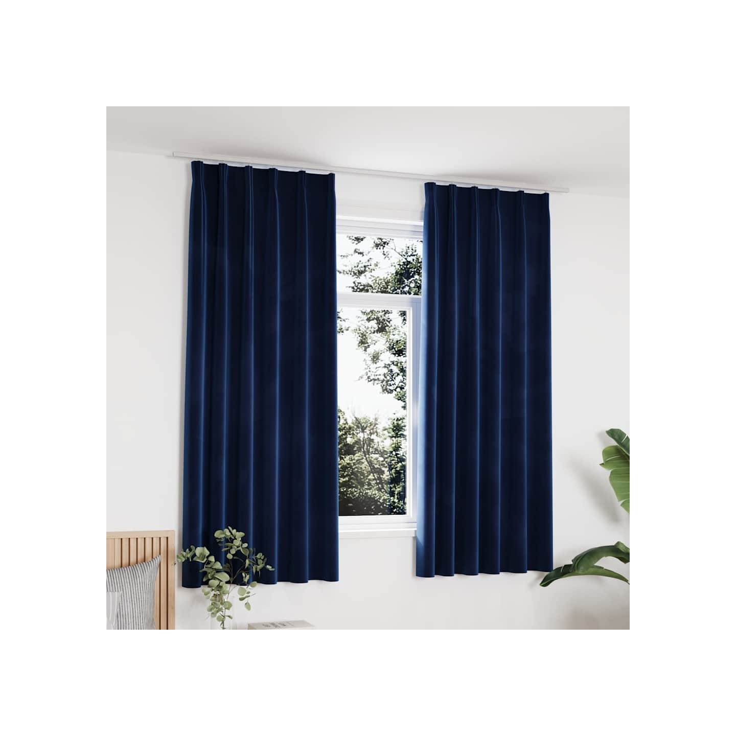 Rideaux occultants et crochet 2pcs Velours Bleu foncé 140x175cm