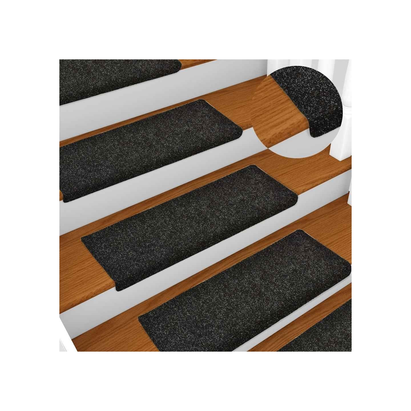 Tapis d'escalier autocollants 15 pièces 65x21x4 cm Noir