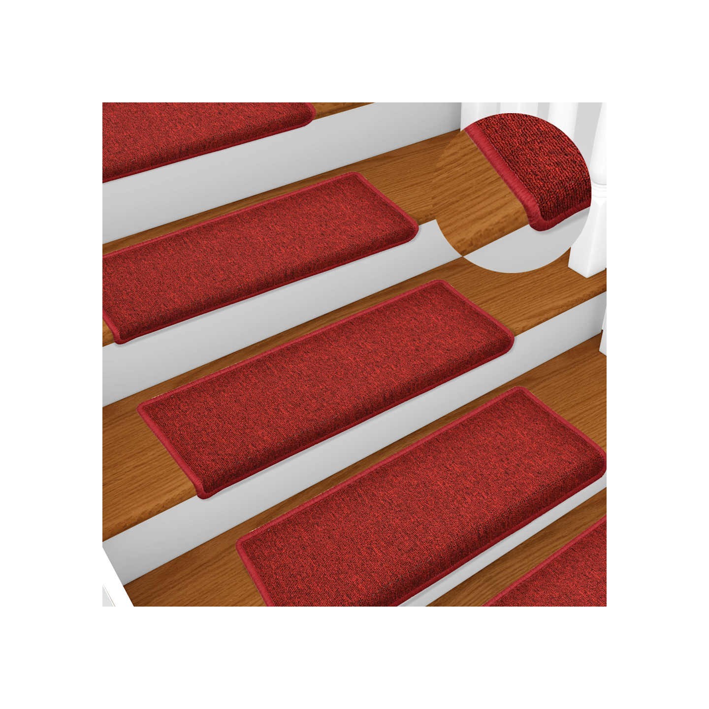 Tapis d'escalier 15 pièces 65x21x4 cm Rouge