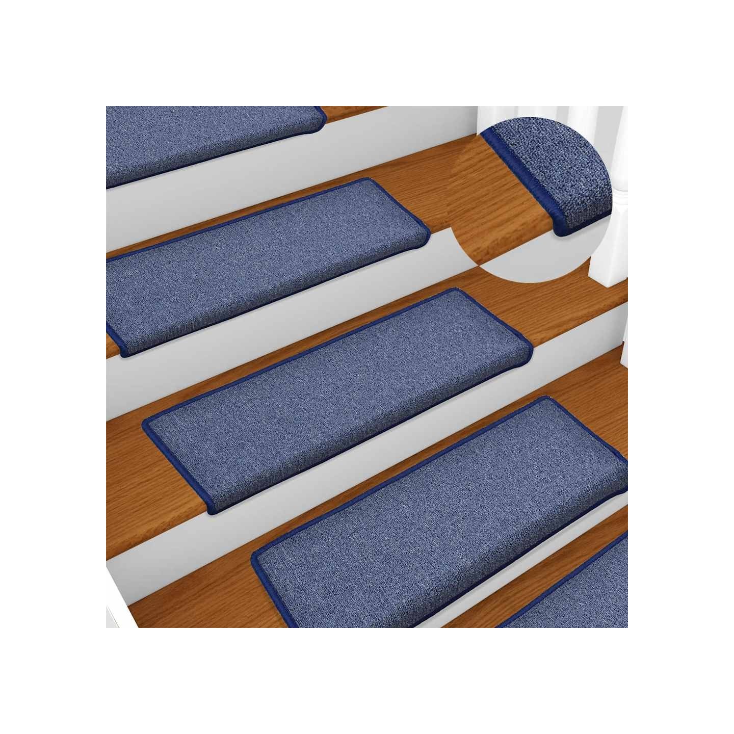 Tapis d'escalier 15 pièces 65 x 21 x 4 cm Bleu Bord rectangulaire