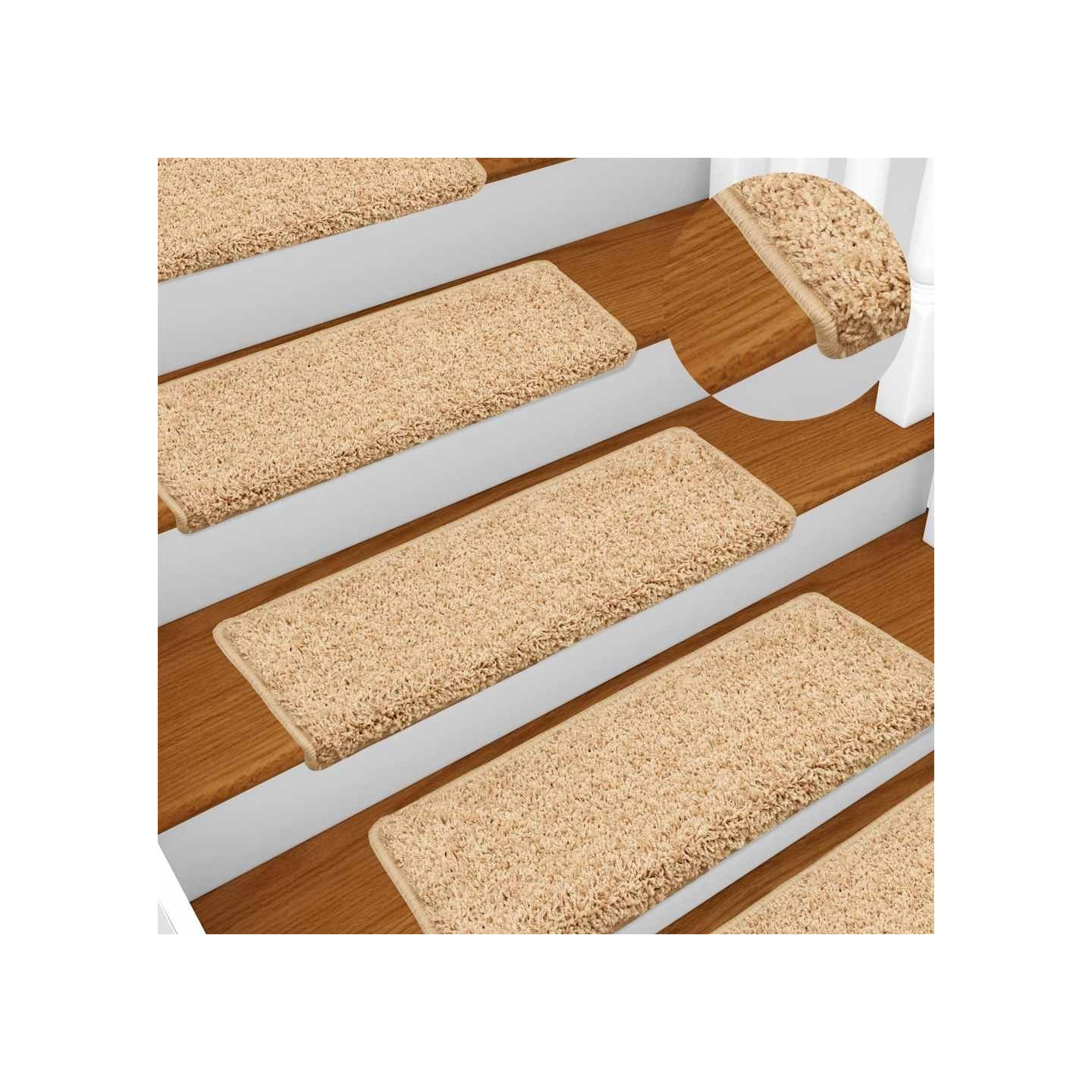 Tapis d'escalier 15 pièces 65 x 21 x 4 cm Crème Bord rectangulaire
