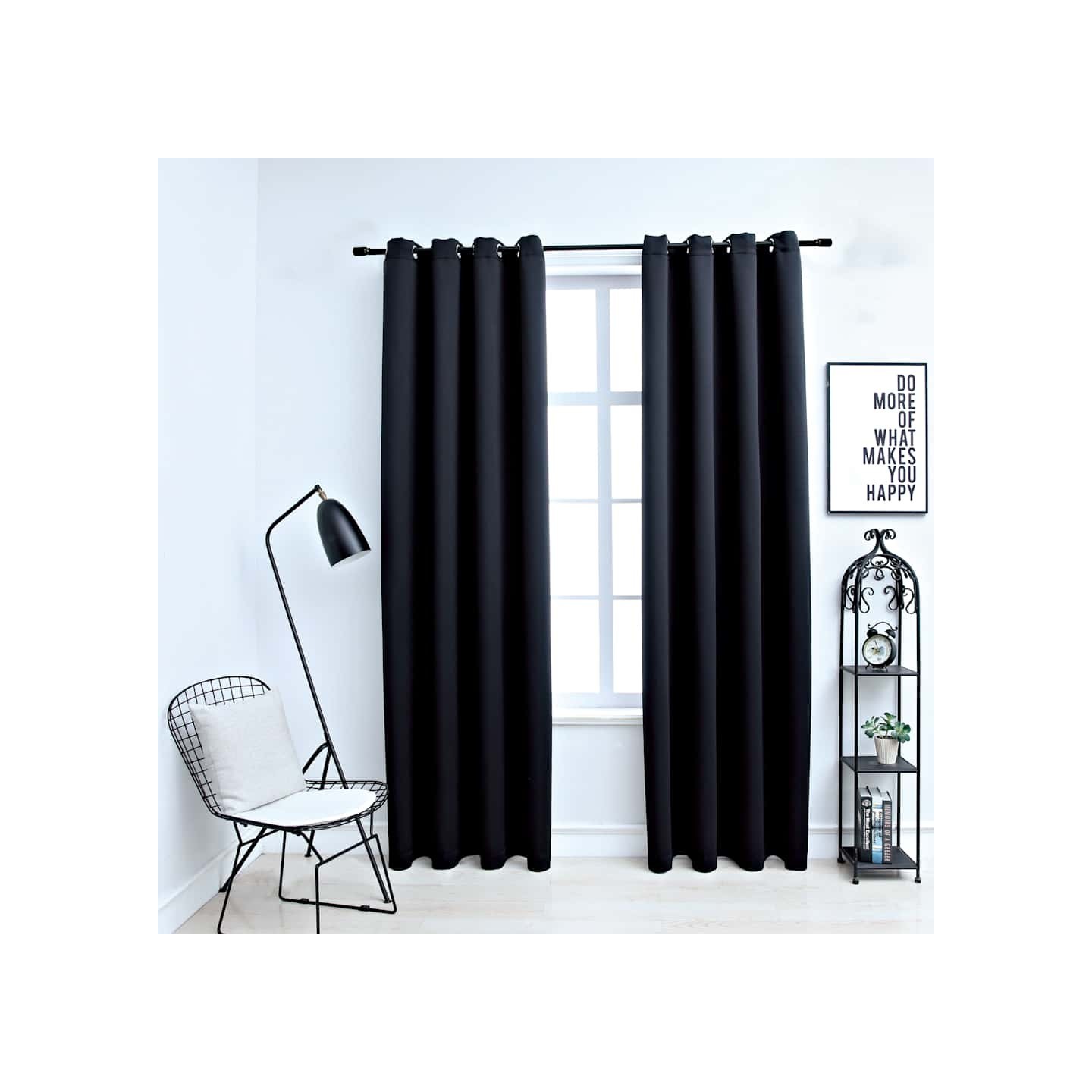 Rideaux occultants avec anneaux 2 pièces Noir 137 x 213 cm Tissu