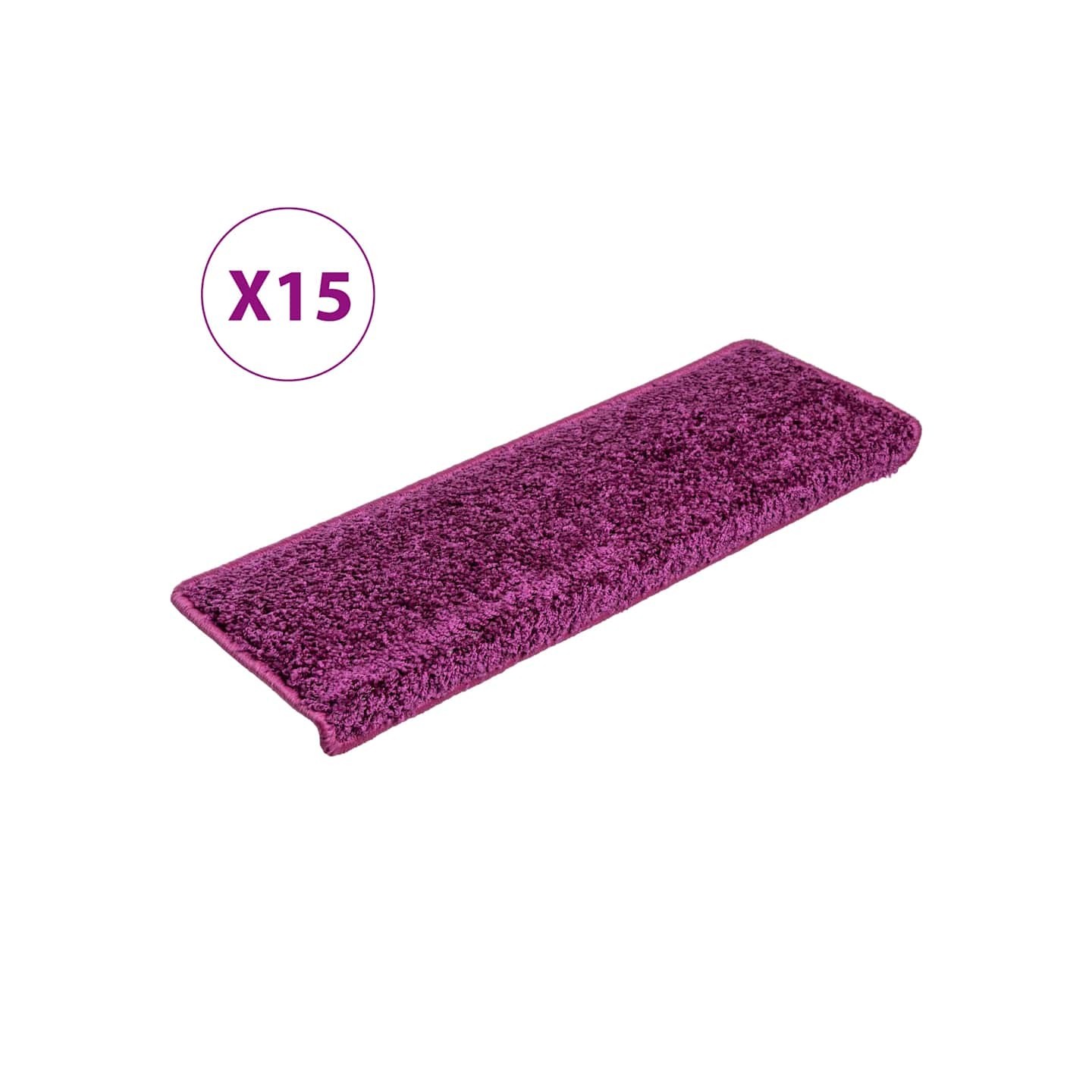 Tapis d'escalier 15 pièces 65 x 21 x 4 cm Violet Bord rectangulaire