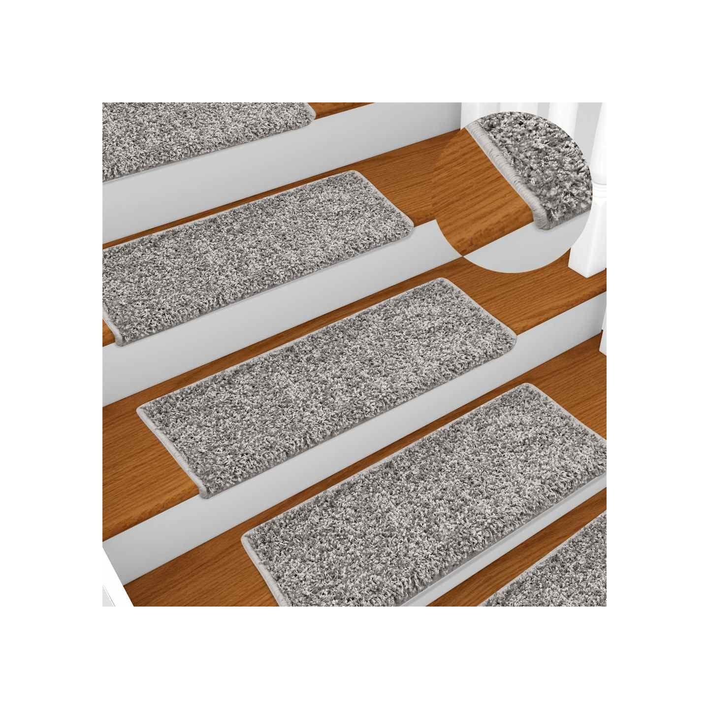 Tapis d'escalier 15 pièces 65 x 21 x 4 cm Gris Bord rectangulaire