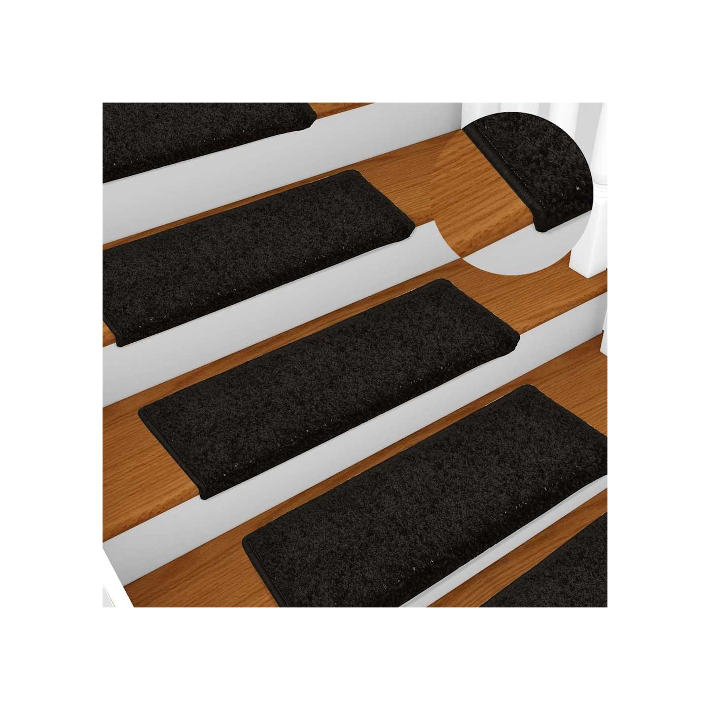 Tapis d'escalier 15 pièces 65 x 21 x 4 cm Noir Bord rectangulaire