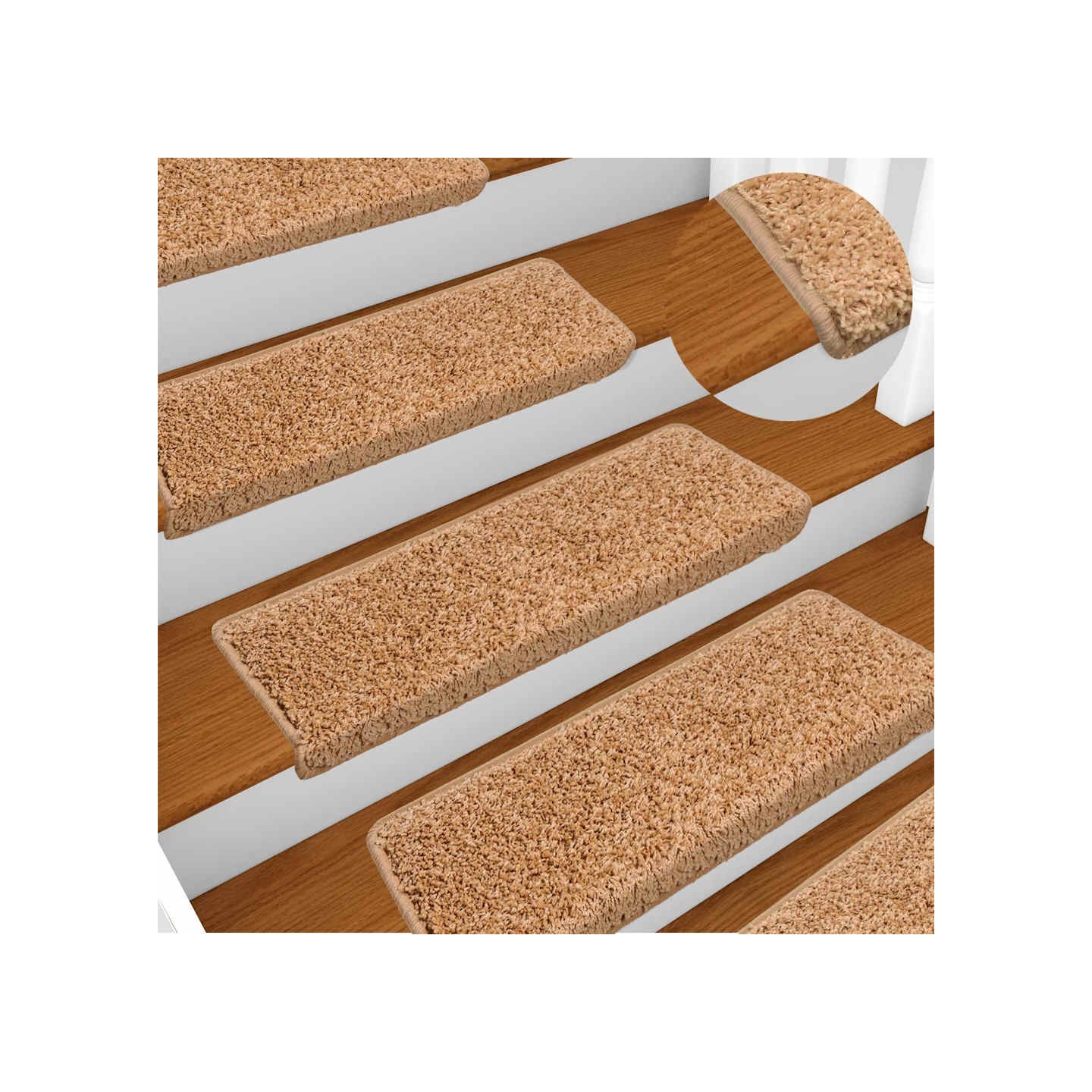Tapis d'escalier 15 pièces 65 x 21 x 4 cm Beige Bord rectangulaire