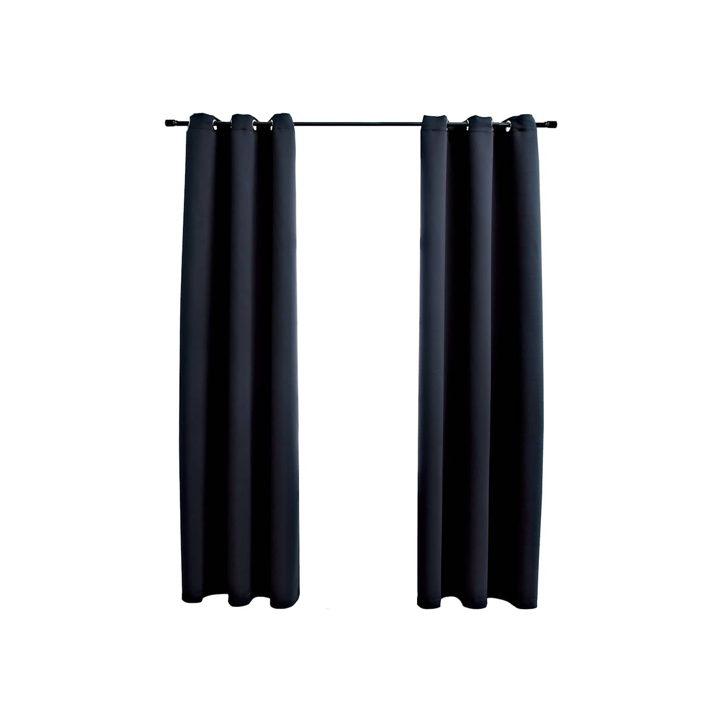 Rideaux occultants avec anneaux 2 pièces Noir 97x213 cm Tissu