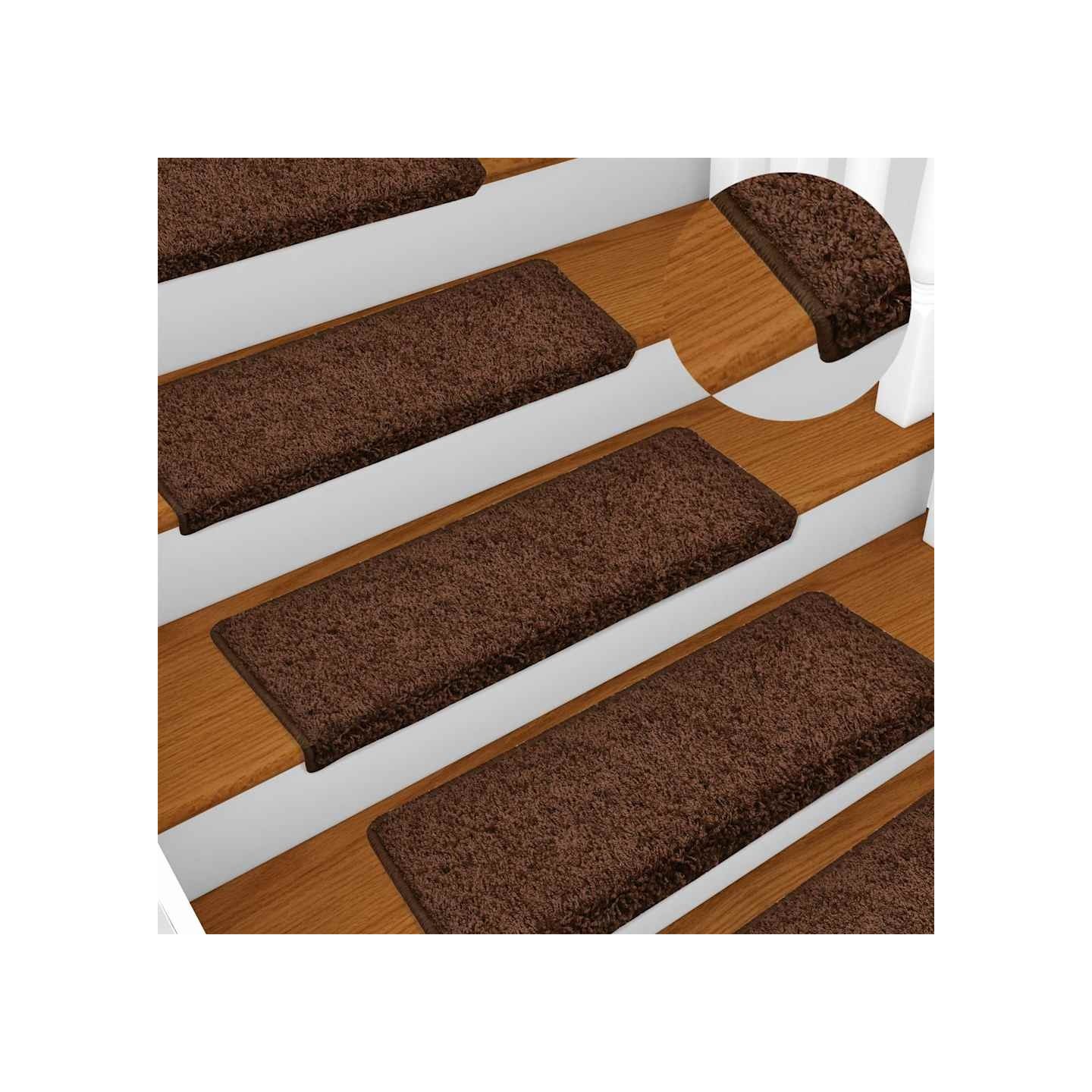 Tapis d'escalier 15 pièces 65 x 21 x 4 cm Marron Bord rectangulaire