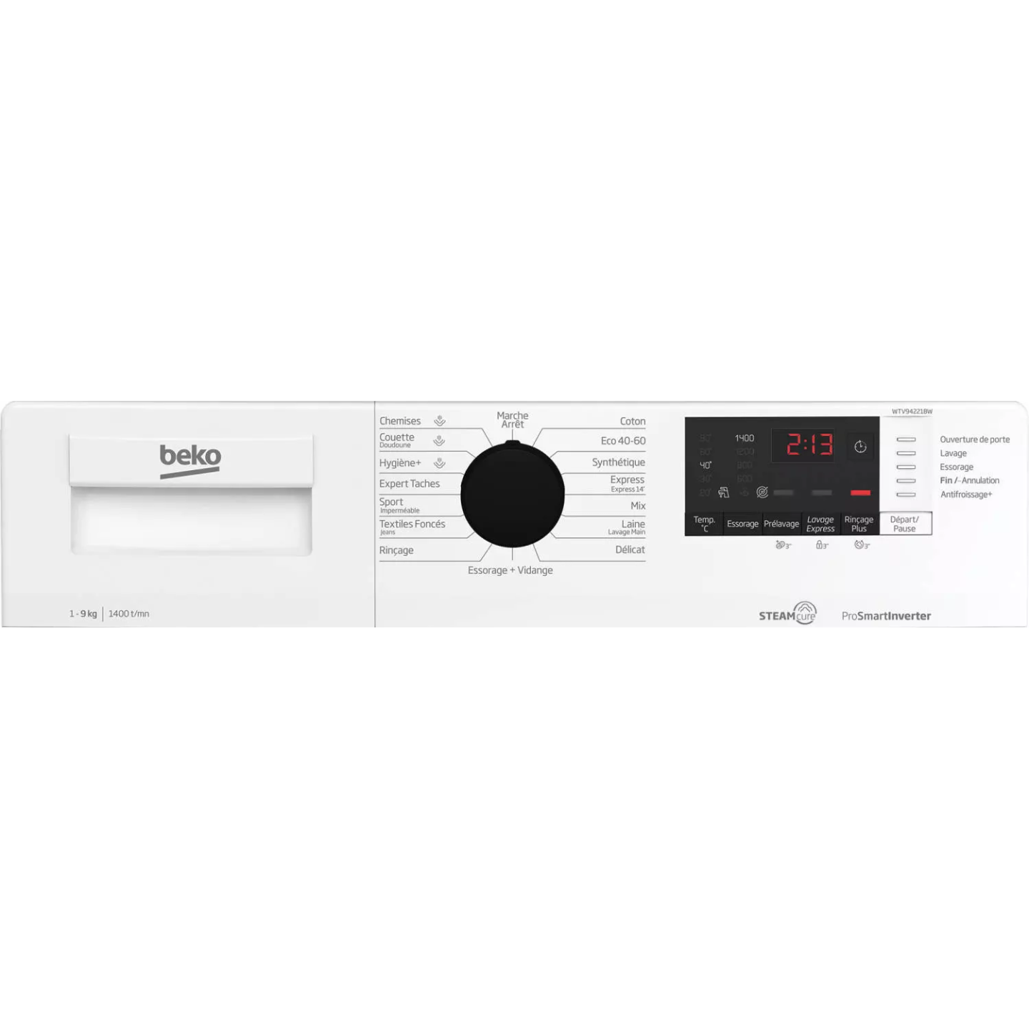 Lave-linge Beko WTV94221BW 9 kg 1400 tr SteamCure | Nimestore