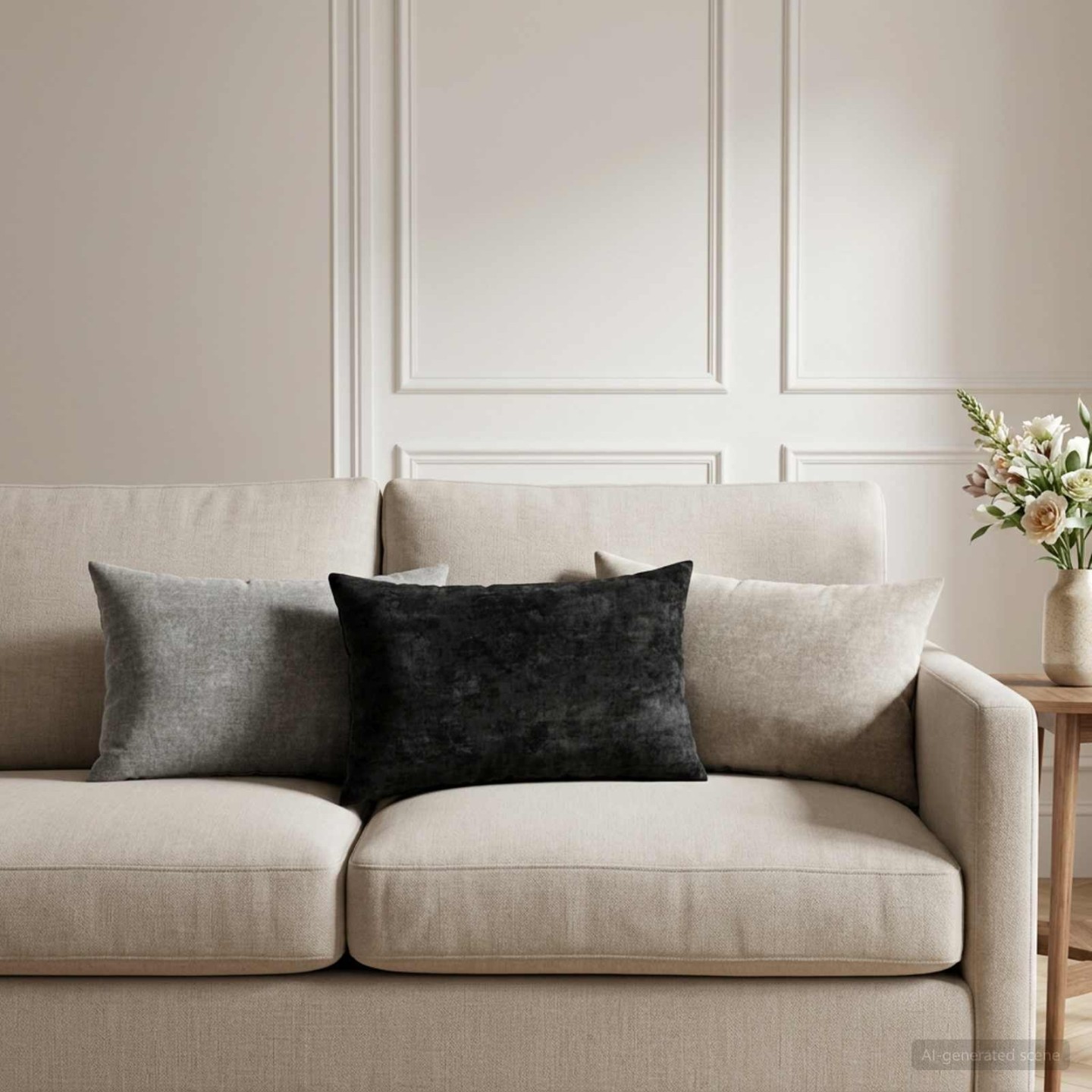 Coussin HEERLEN 6 pièces Gris clair Tissu Chenille
