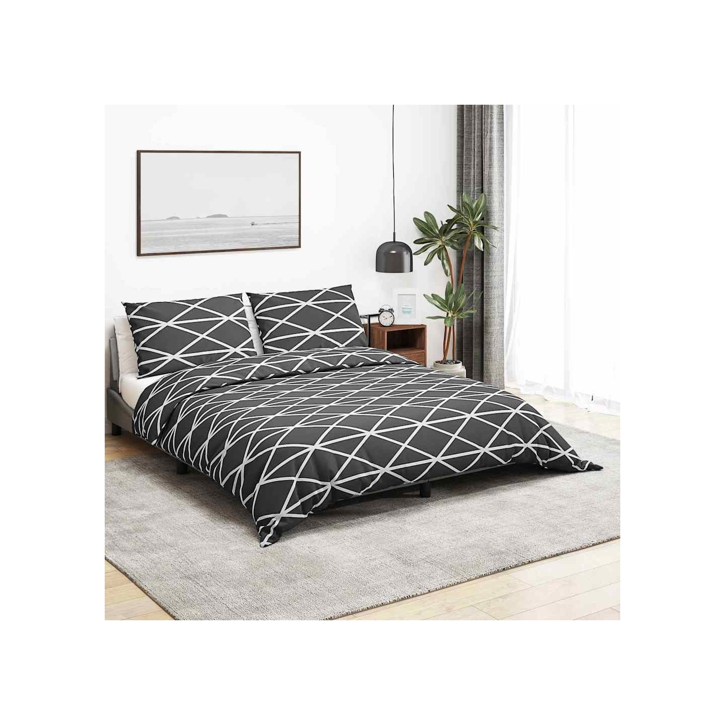 Ensemble de housse de couette gris foncé et blanc 260x240 cm coton
