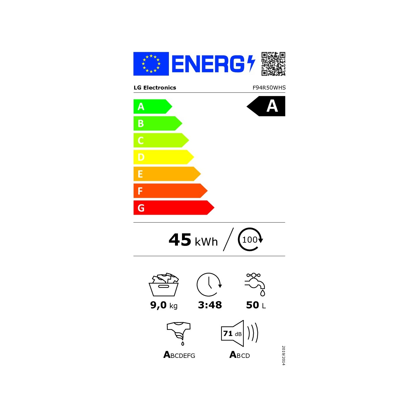 Lave-linge LG F94R50WHS 9 kg 1400 tr/min vapeur | Nimestore
