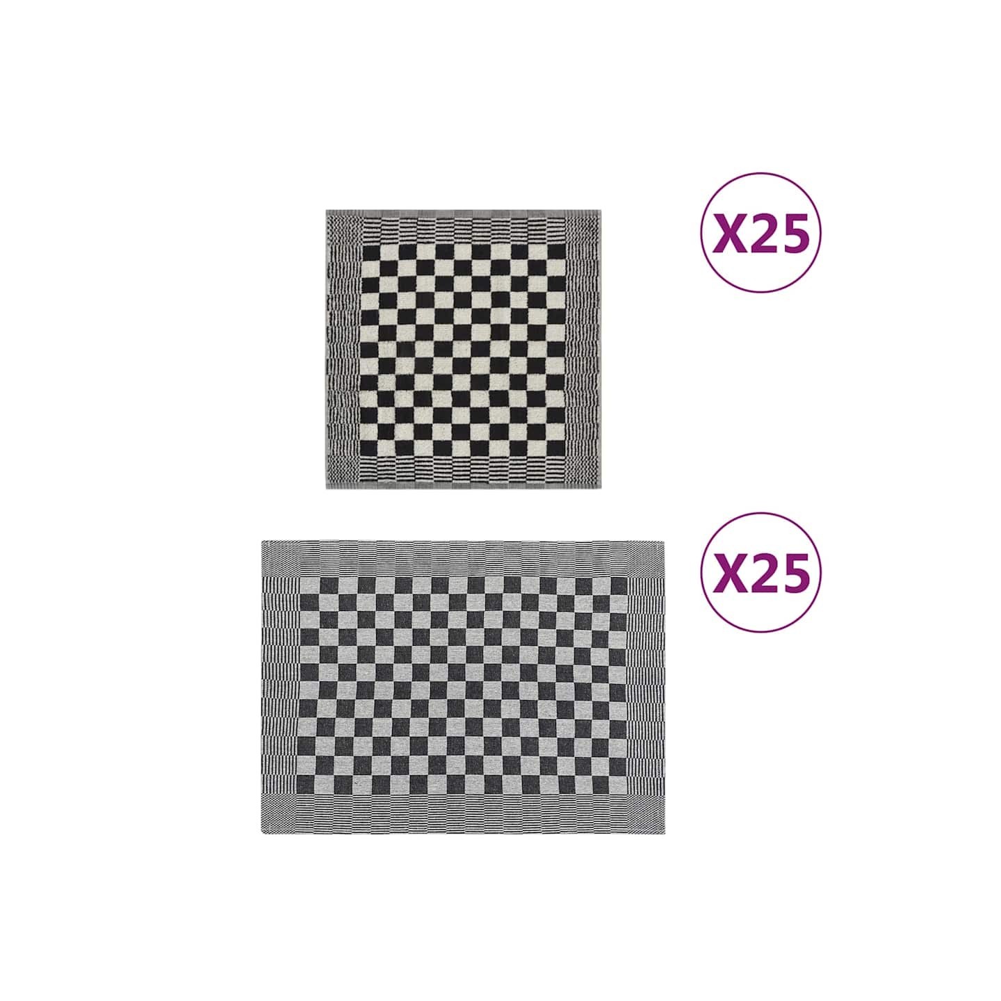 Ensemble de serviettes 50 pcs noir et blanc coton