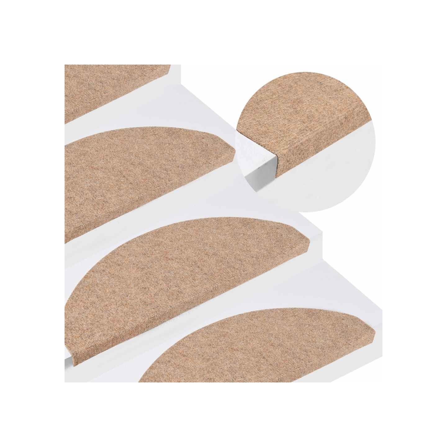 Tapis d'escalier autocollants 15 pcs 65x22,5x3,5 cm Beige
