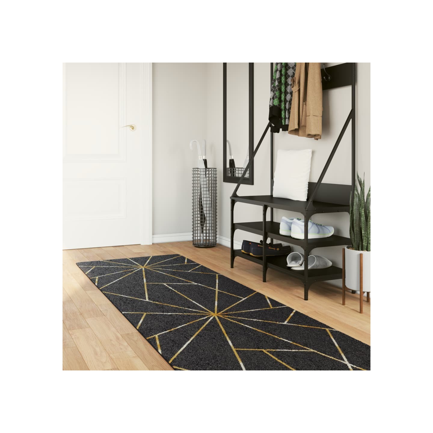 Tapis lavable noir et doré 80x300 cm