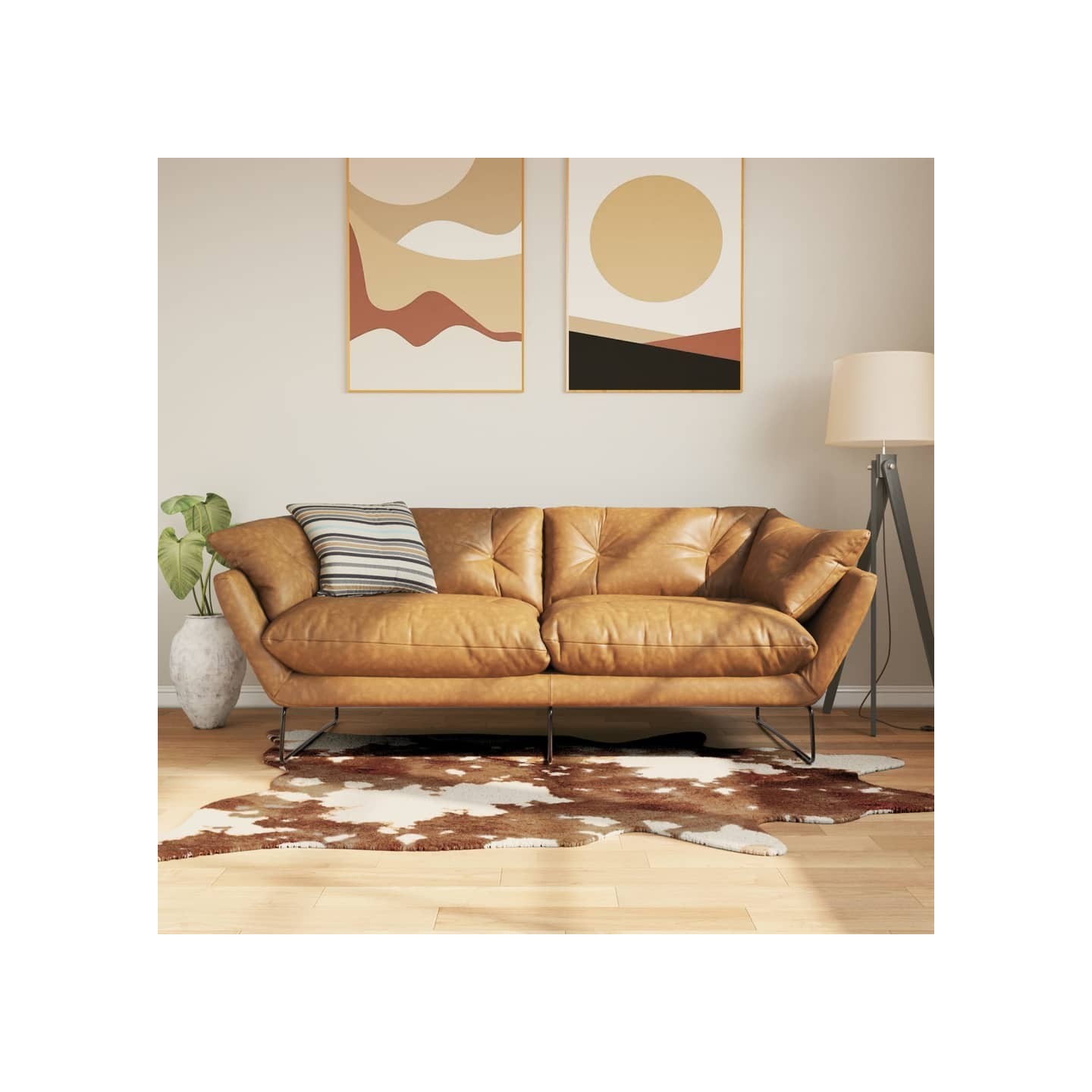 Tapis marron et blanc motif vache lavable