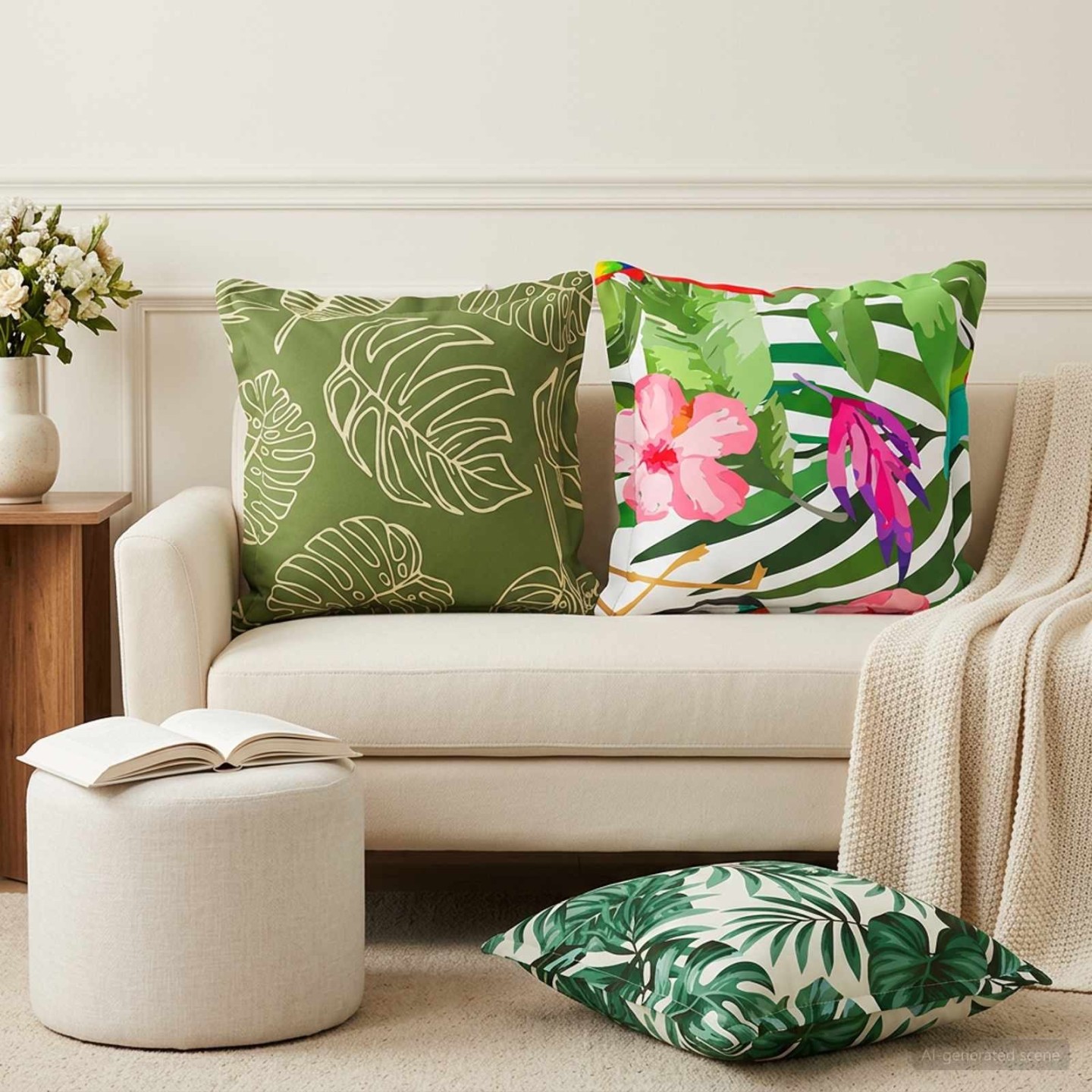 Coussin Feuille HOUTEN 2 pc Modèle feuille Polyester