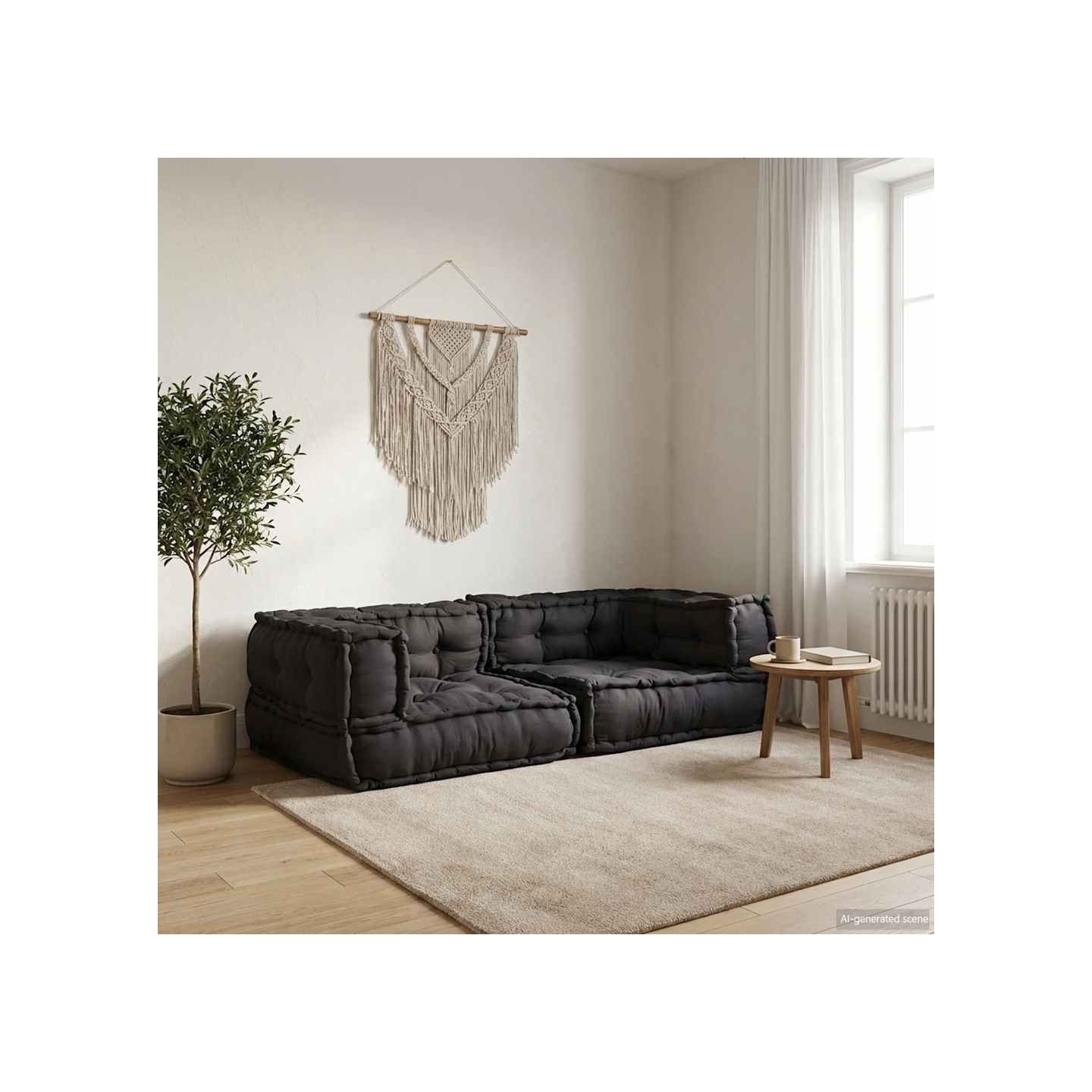 Canapé modulaire 2 places anthracite 140x70x36 tissu