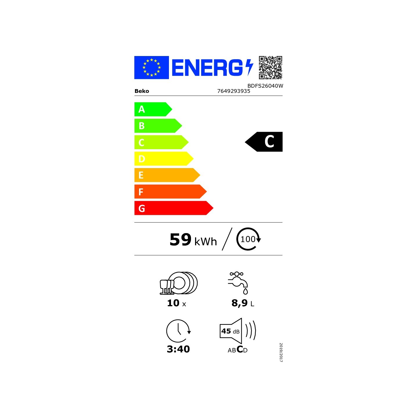 Lave-vaisselle Beko BDFS26040W 45 cm 10 couverts blanc | Nimestore