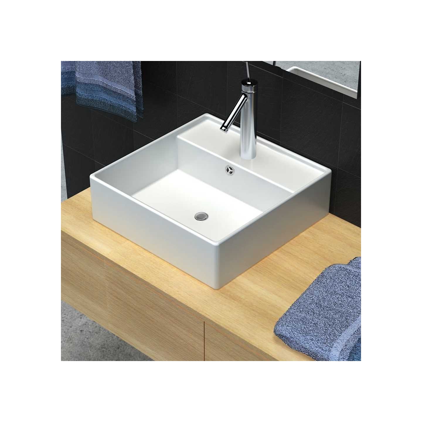 Luxueuse vasque céramique carrée avec trop plein 41 x 41 cm