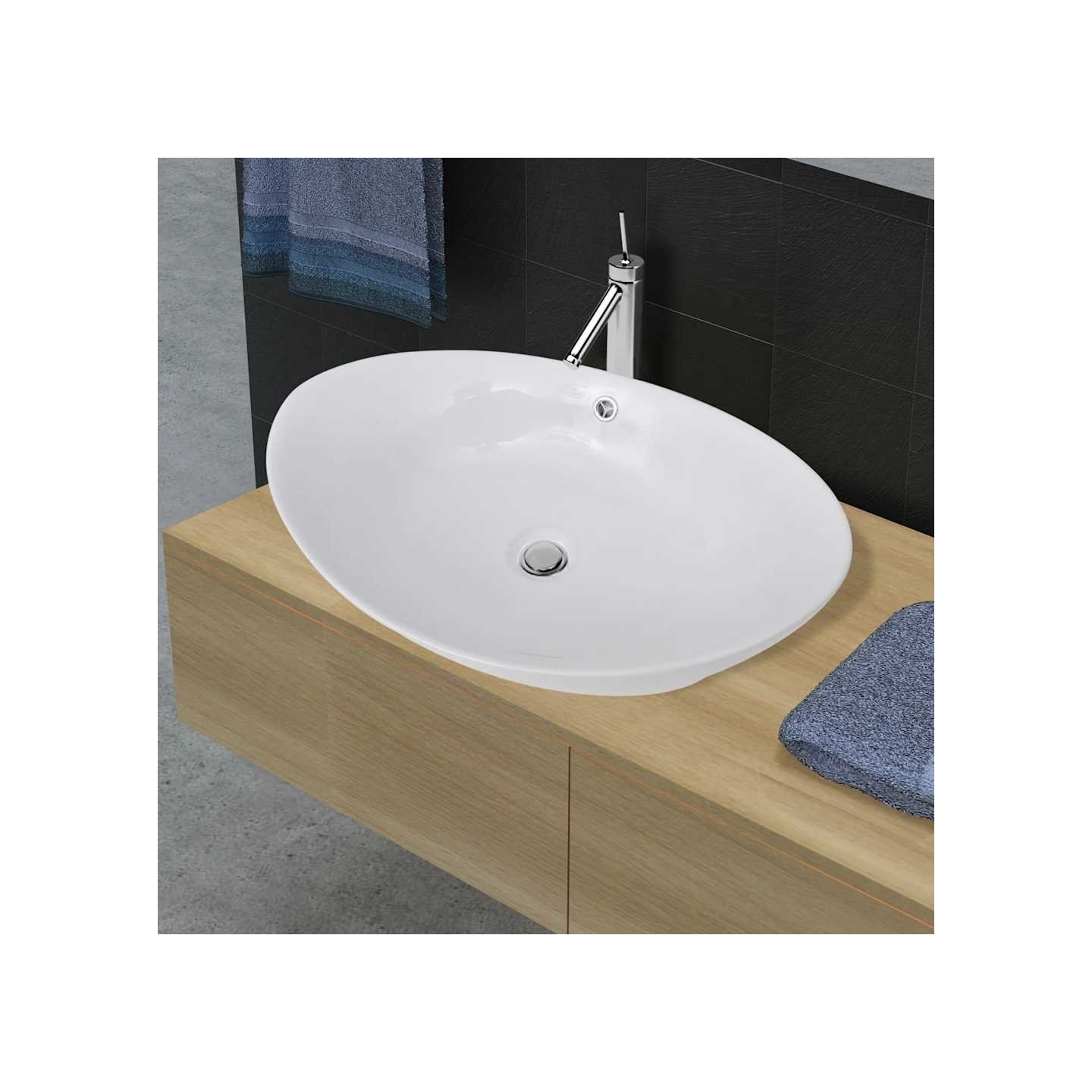 Lavabo ovale en céramique avec trop plein 59 x 38,5 cm