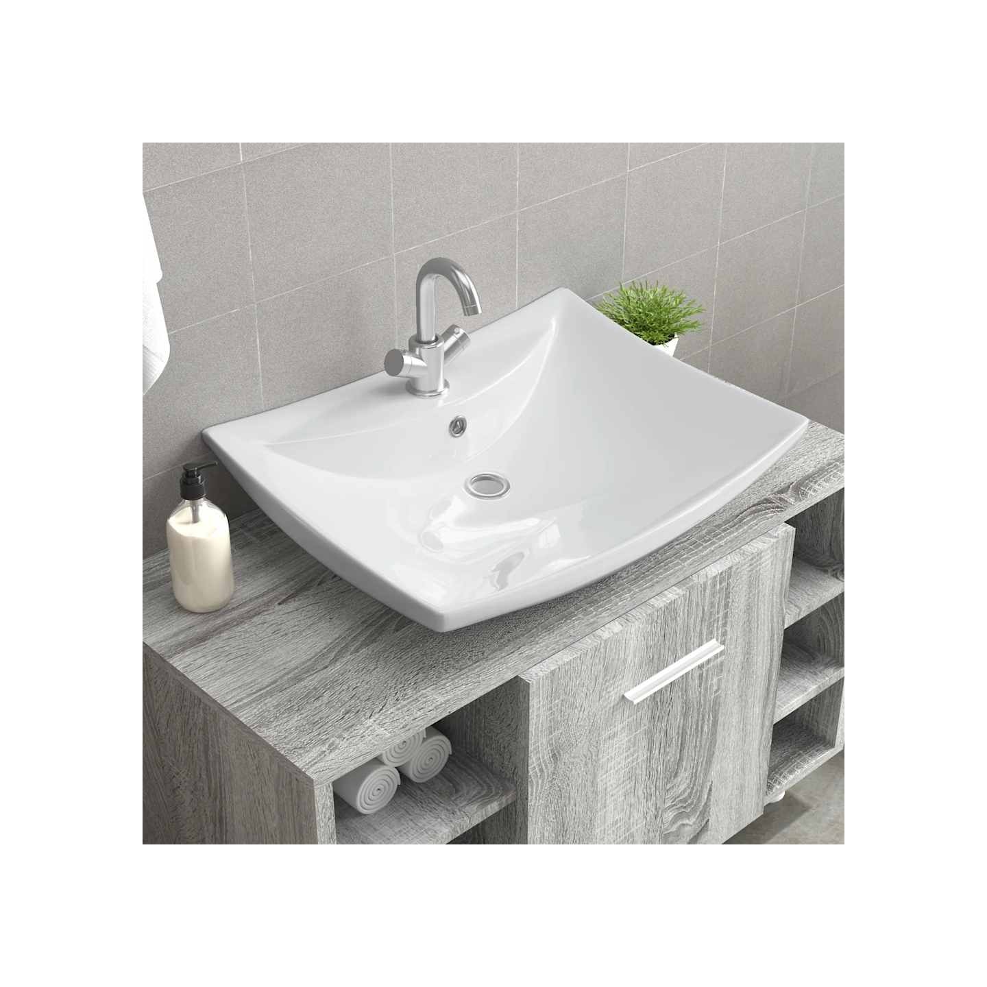 Luxueuse vasque céramique rectangulaire avec trop plein