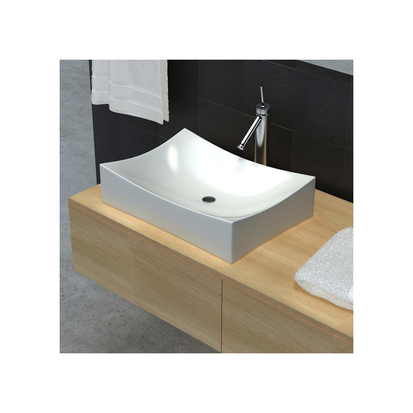 Lavabo de salle de bain en céramique Blanc brillant