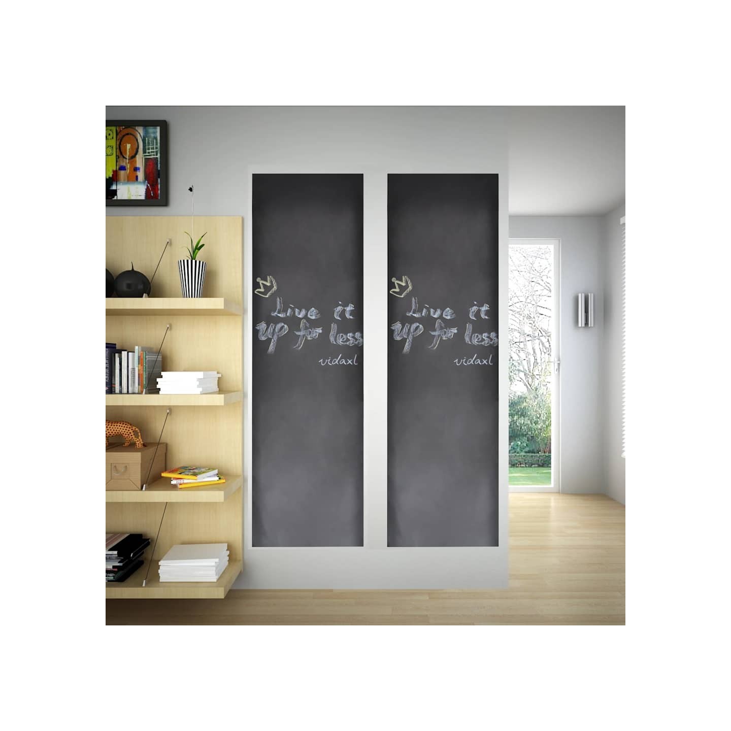 Tableau noir autocollant mural 0,45x2 m 2 rouleaux avec craies