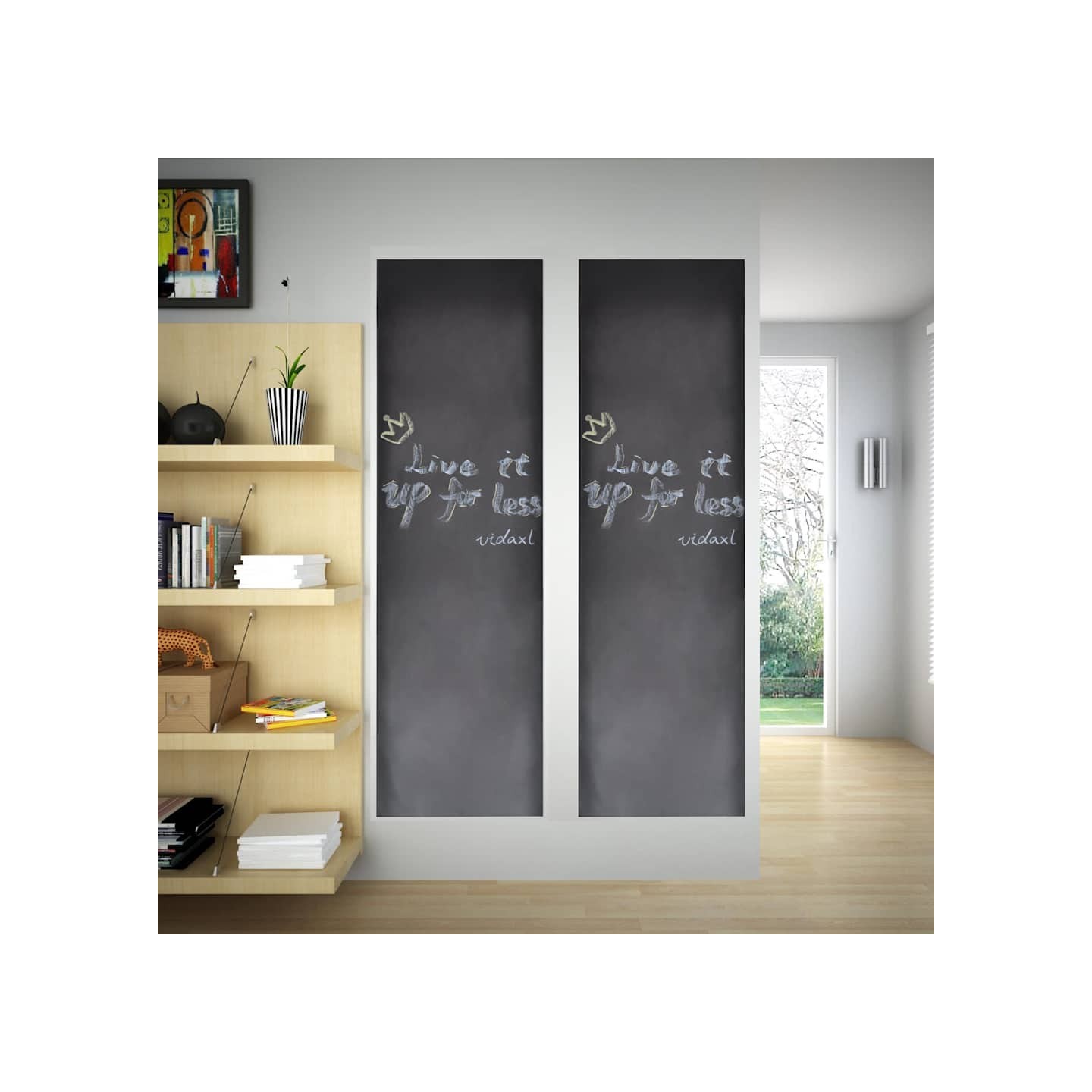 Tableau noir autocollant mural 0,6x2 m 2 rouleaux avec craies
