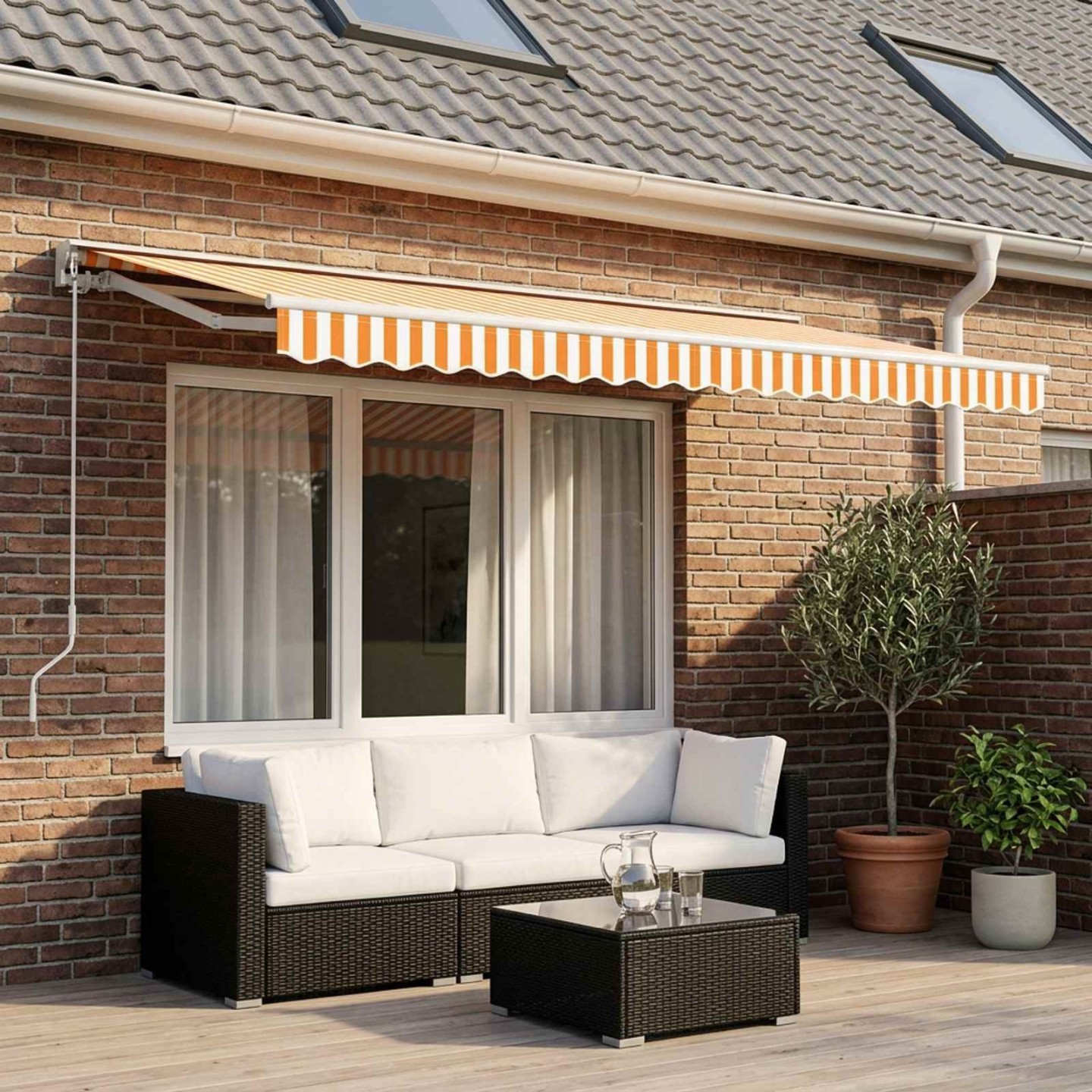 Tissu de remplacement pour auvent jaune et blanc 400x300 cm
